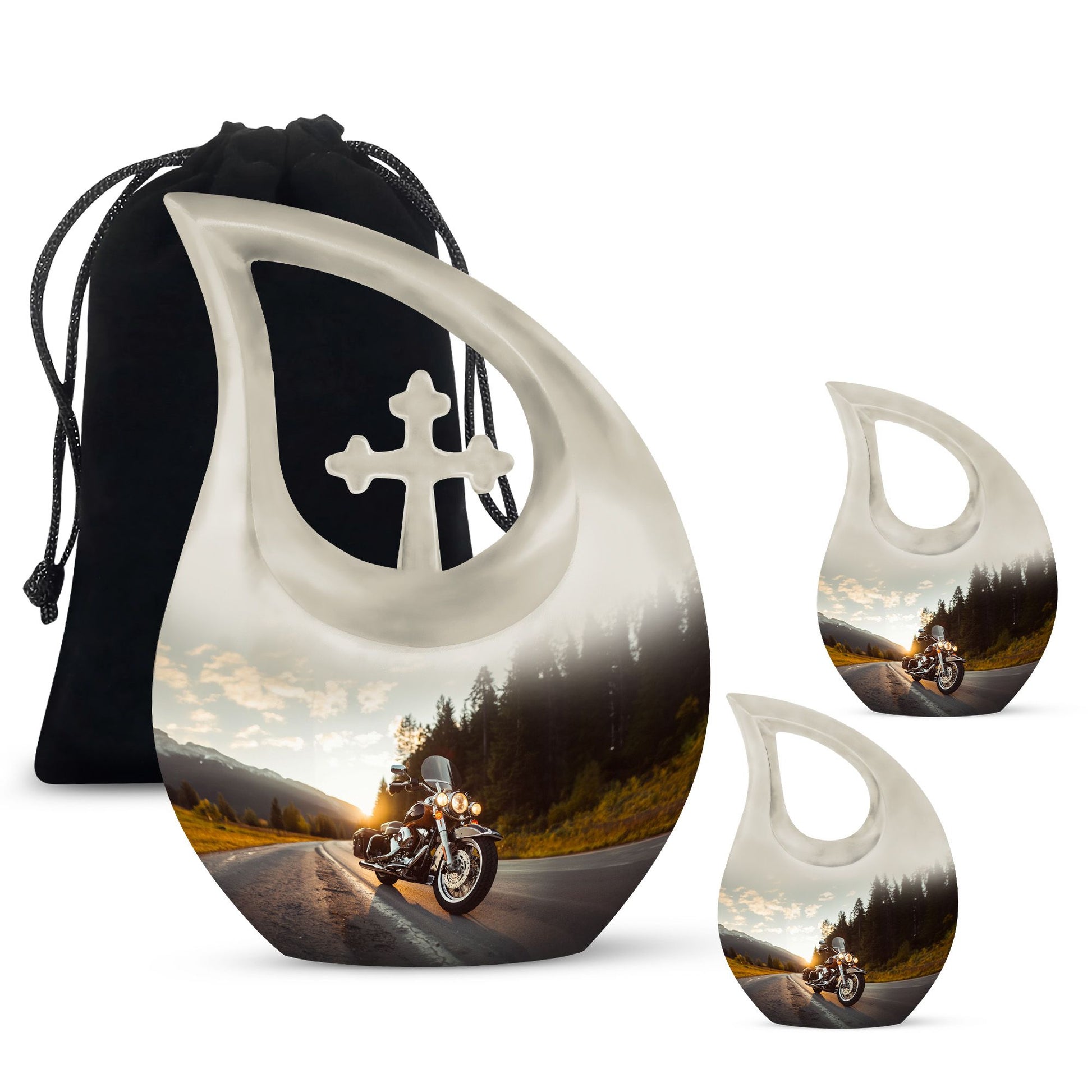 Bike Theme Large Urn With 2 Keepsake Urn