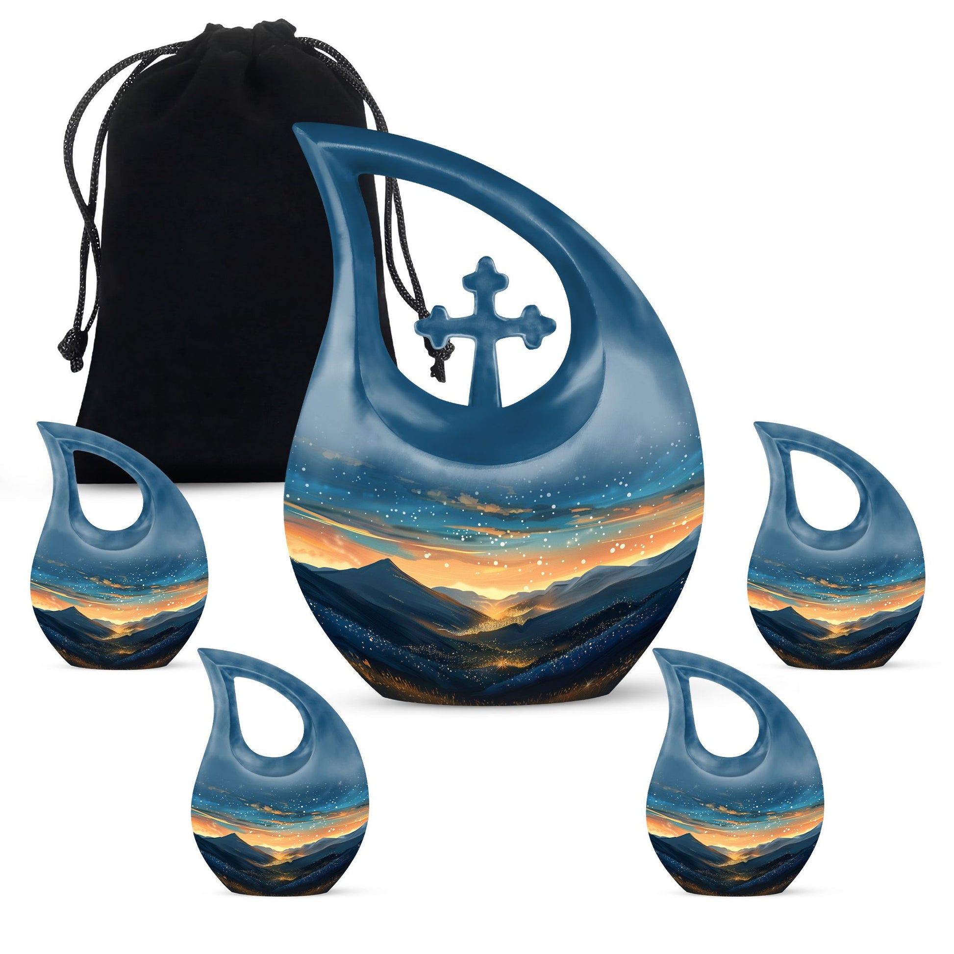 Majestic Sky Theme Large Urn With 4 Keepsake Urn