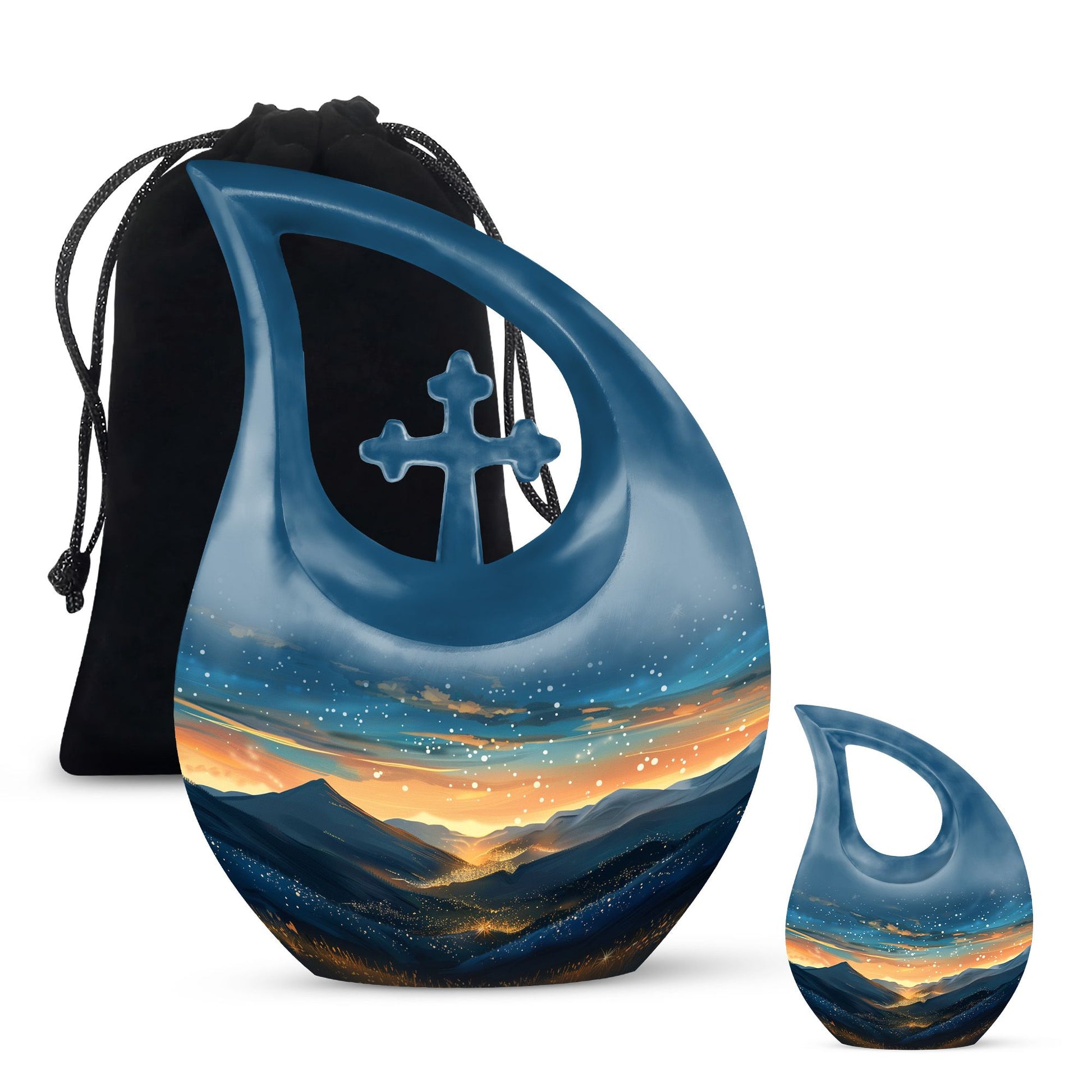 Majestic Sky Theme Large Urn With 1 Keepsake Urn