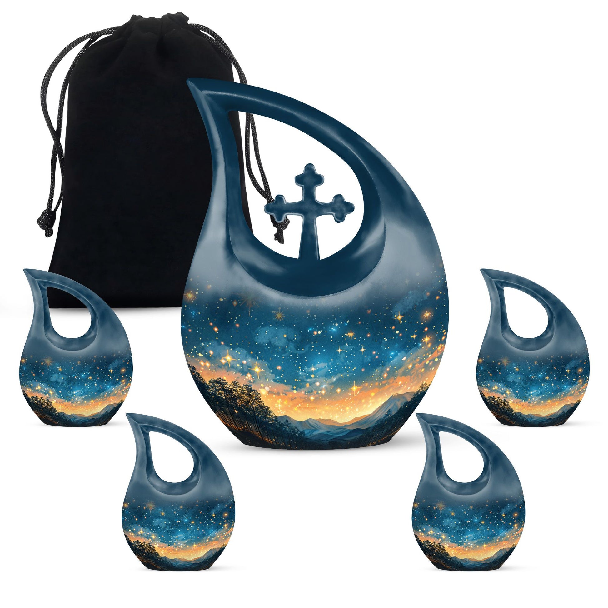 Majestic Sky Theme Large Urn With 4 Keepsake Urn