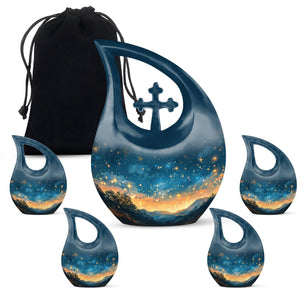 Majestic Sky Theme Large Urn With 4 Keepsake Urn