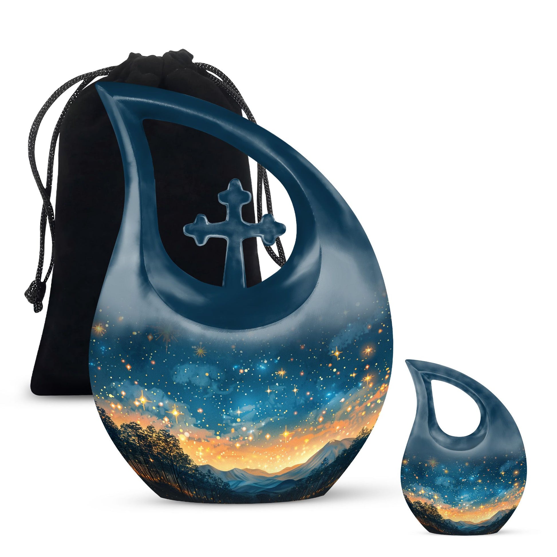 Majestic Sky Theme Large Urn With 1 Keepsake Urn
