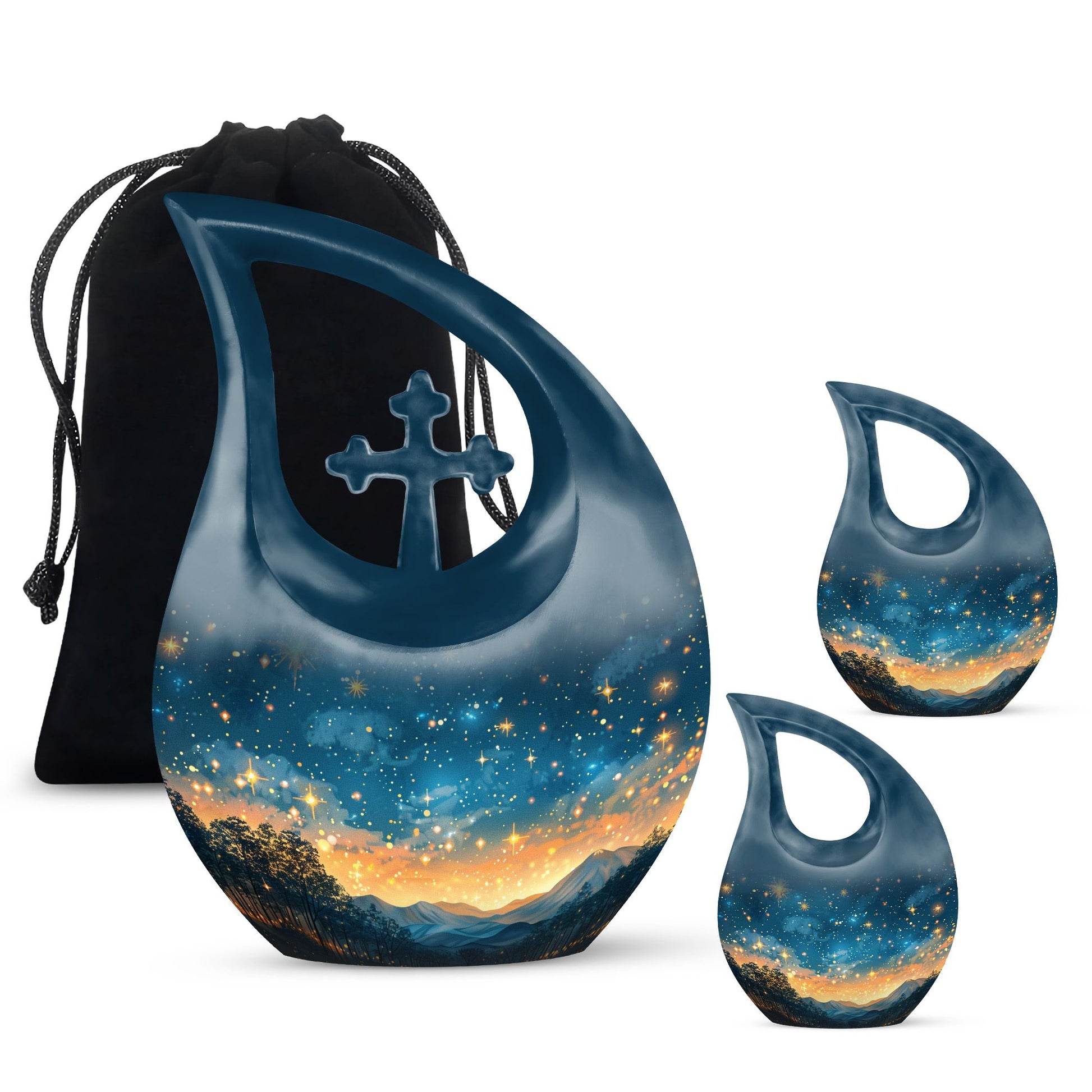 Majestic Sky Theme Large Urn With 2 Keepsake Urn