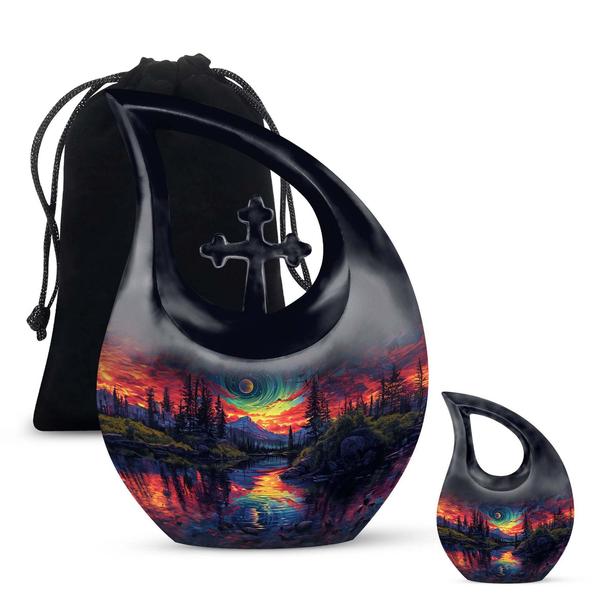 Majestic Sky Theme Large Urn With 1 Keepsake Urn