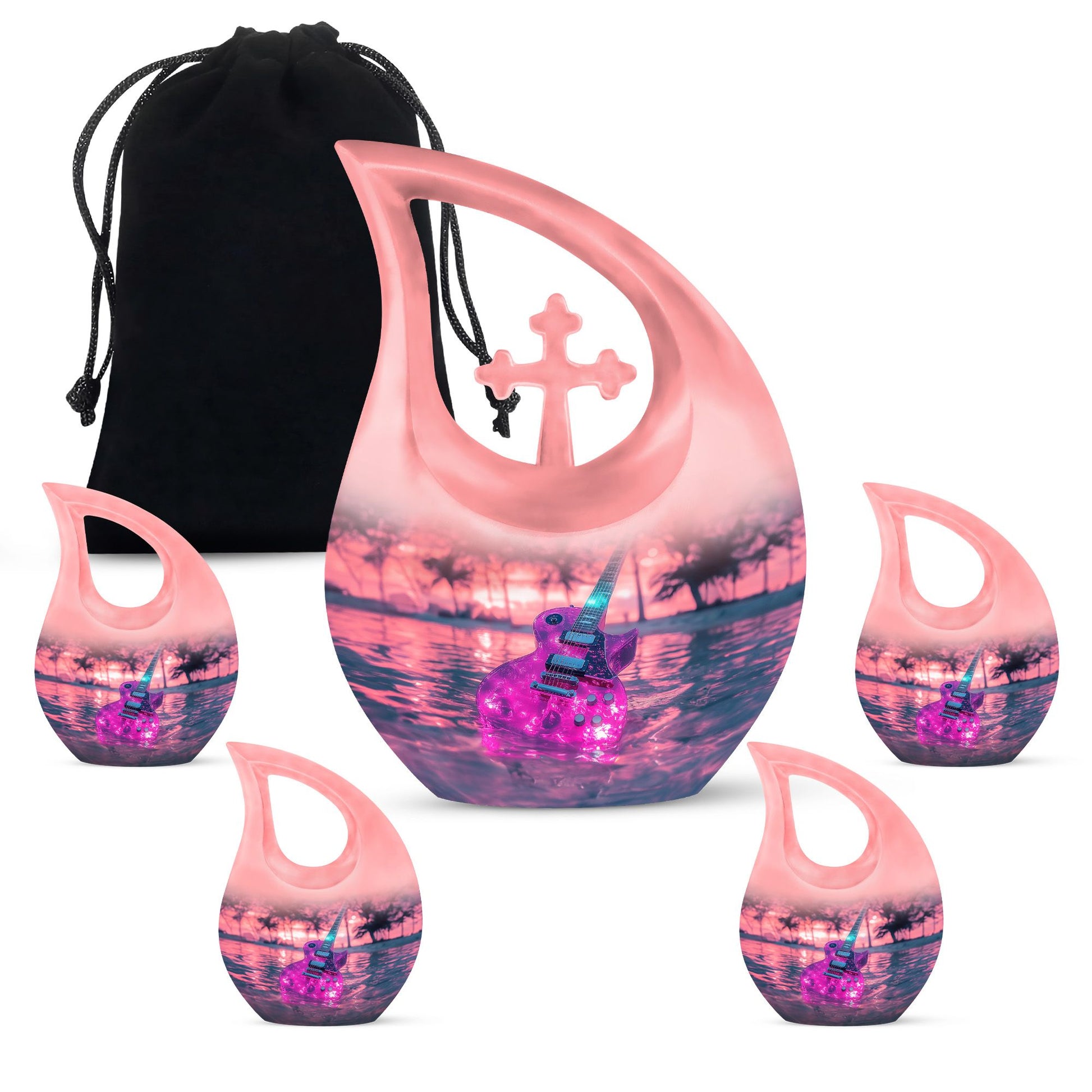 Guitar Theme Large Urn With 4 Keepsake Urn