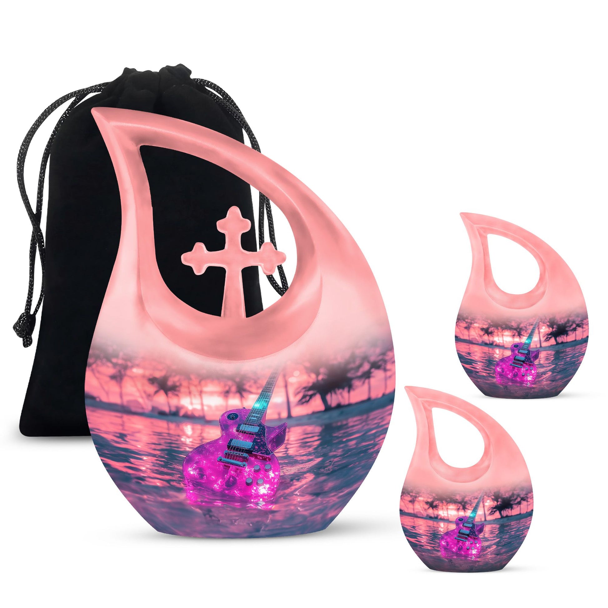 Guitar Theme Large Urn With 2 Keepsake Urn