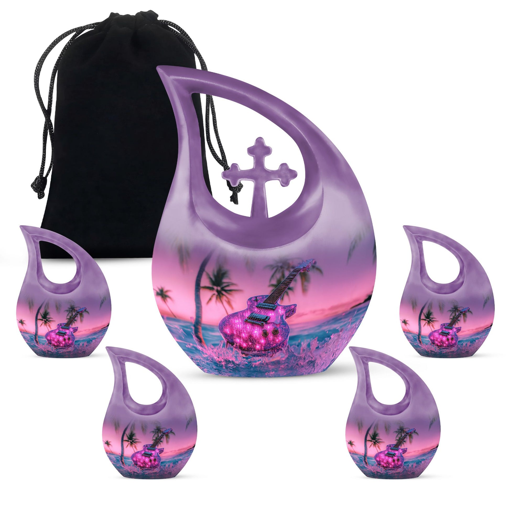 Guitar Theme Large Urn With 4 Keepsake Urn