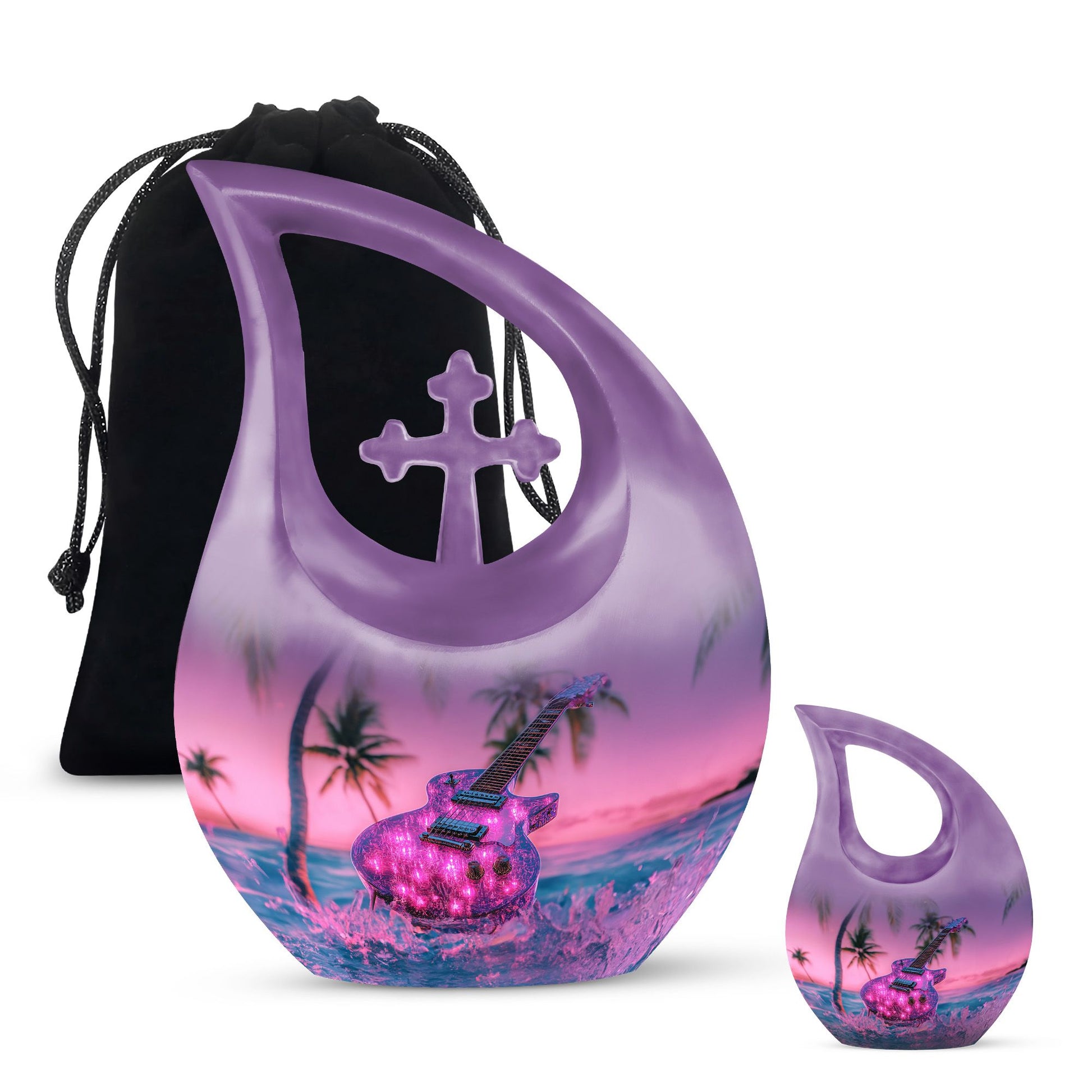 Guitar Theme Large Urn With 1 Keepsake Urn