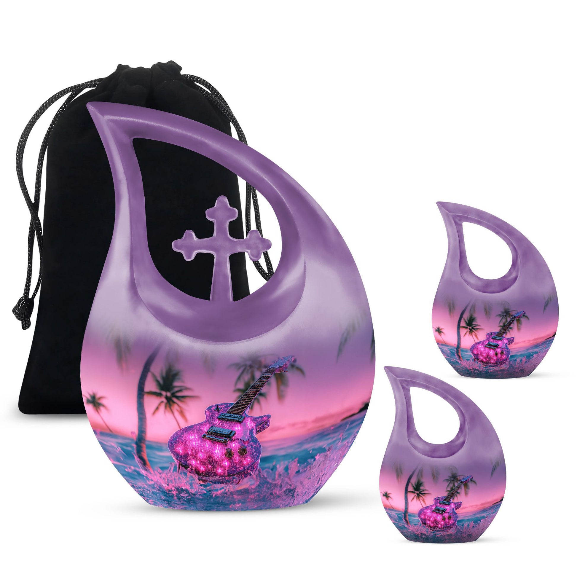 Guitar Theme Large Urn With 2 Keepsake Urn