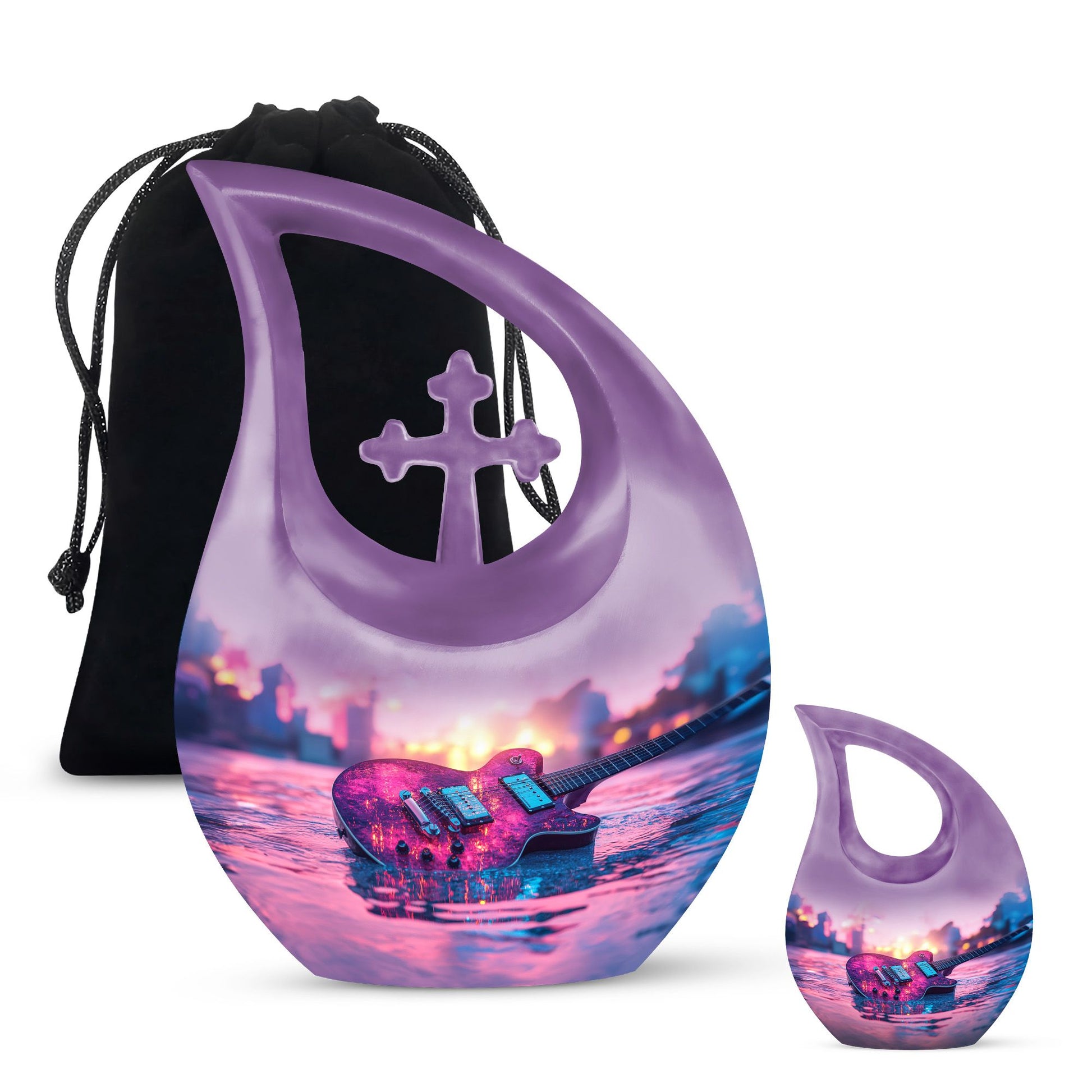 Guitar Theme Large Urn With 1 Keepsake Urn