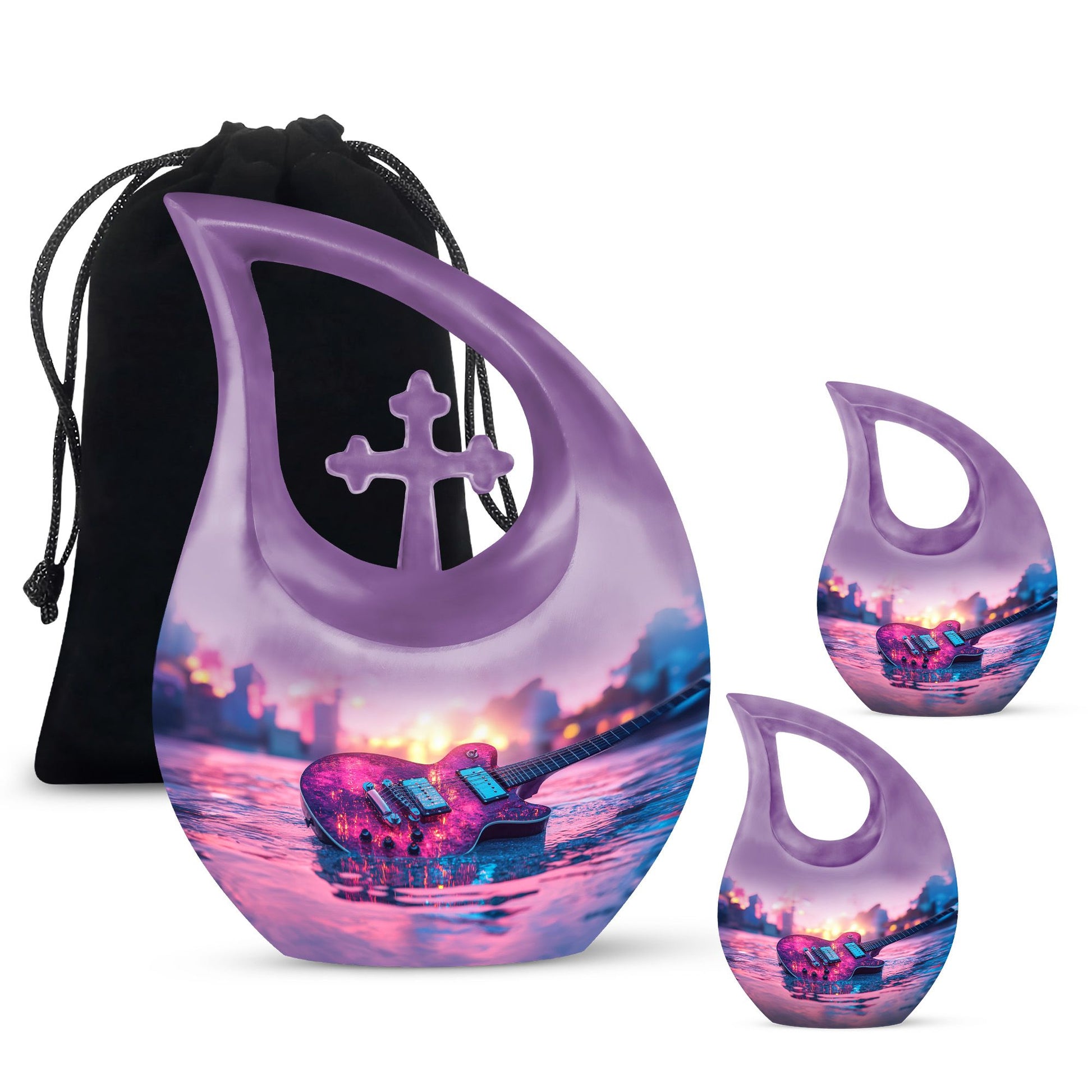 Guitar Theme Large Urn With 2 Keepsake Urn