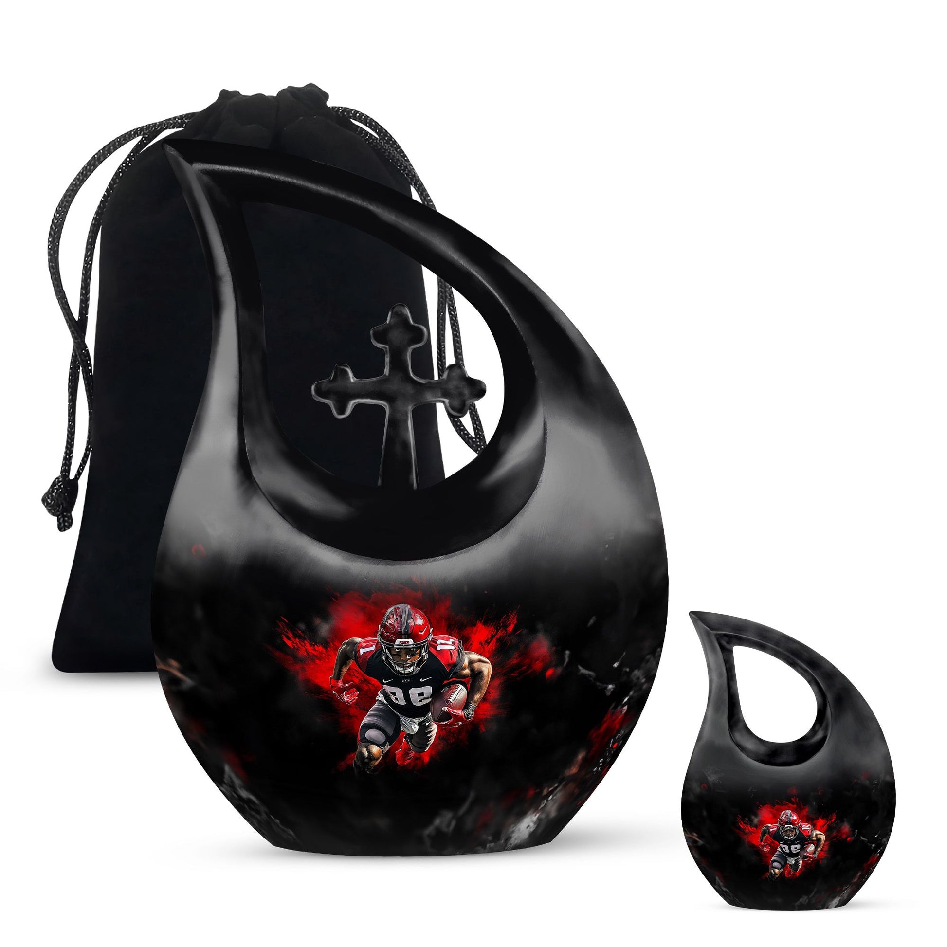 Football Theme Large Urn With 1 Keepsake Urn
