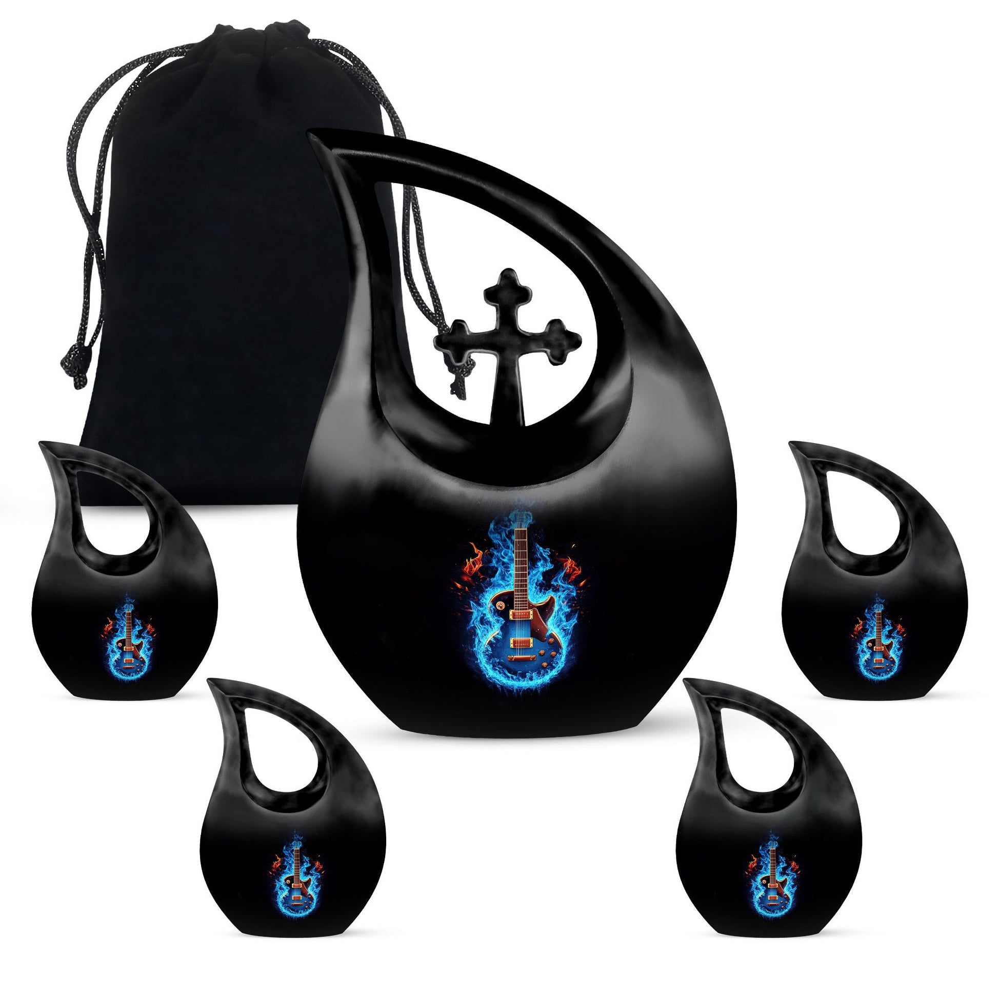 Guitar Theme Large Urn With 4 Keepsake Urn