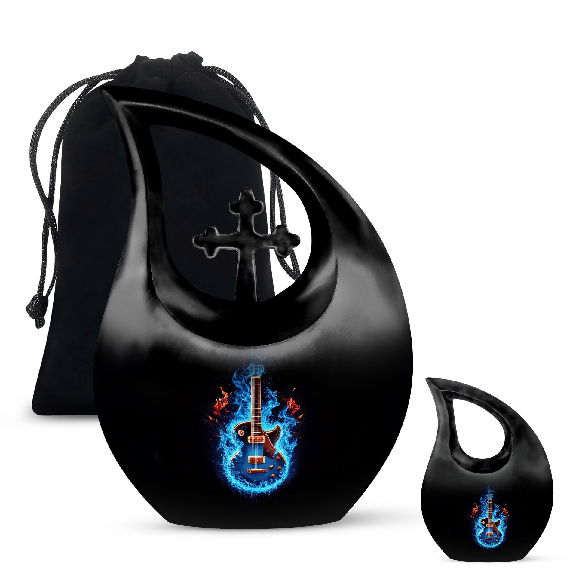 Guitar Theme Large Urn With 1 Keepsake Urn