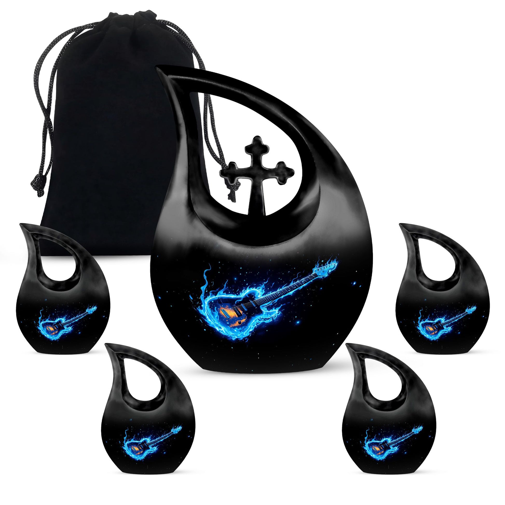 Guitar Theme Large Urn With 4 Keepsake Urn