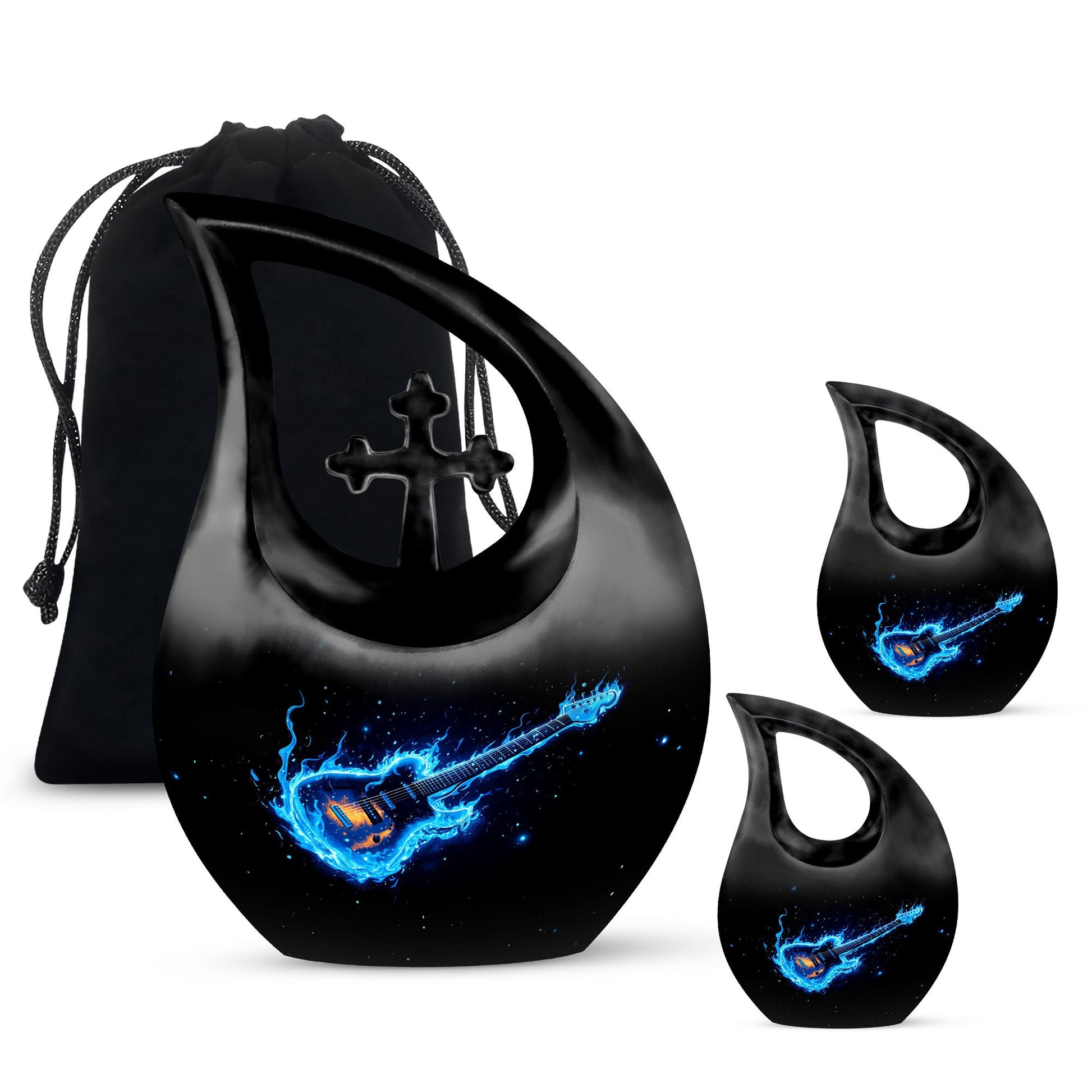 Guitar Theme Large Urn With 2 Keepsake Urn