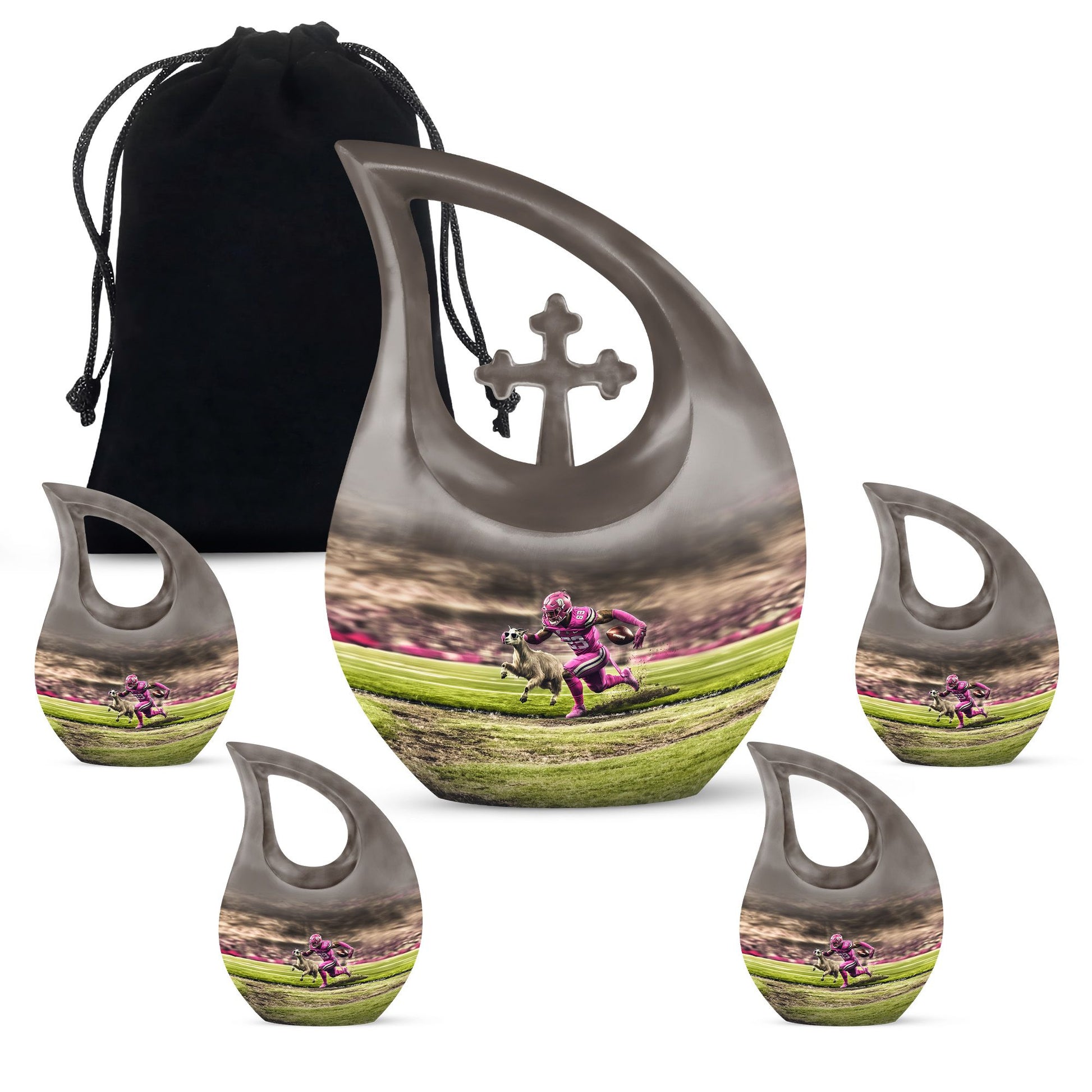 Football Theme Large Urn With 4 Keepsake Urn