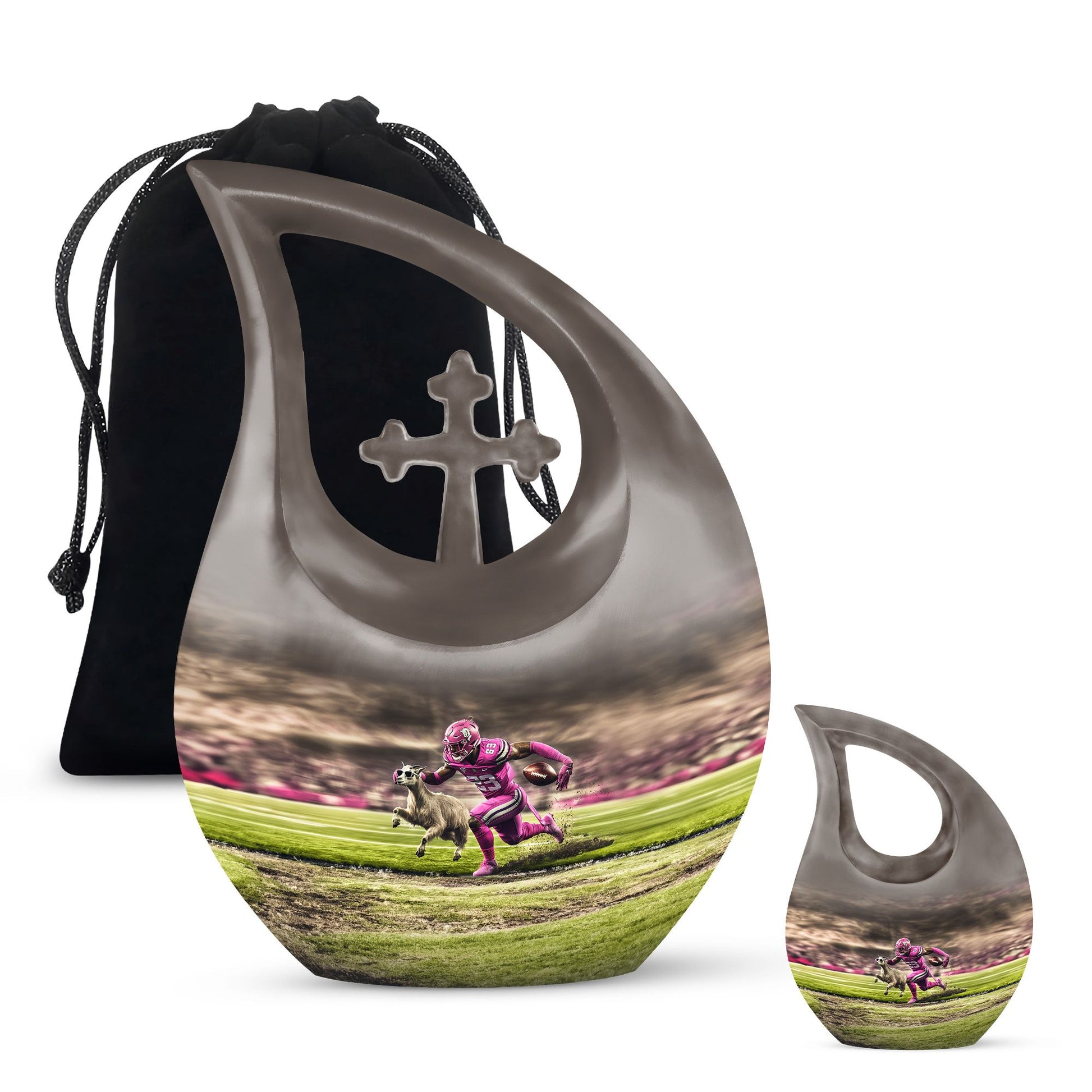 Football Theme Large Urn With 1 Keepsake Urn
