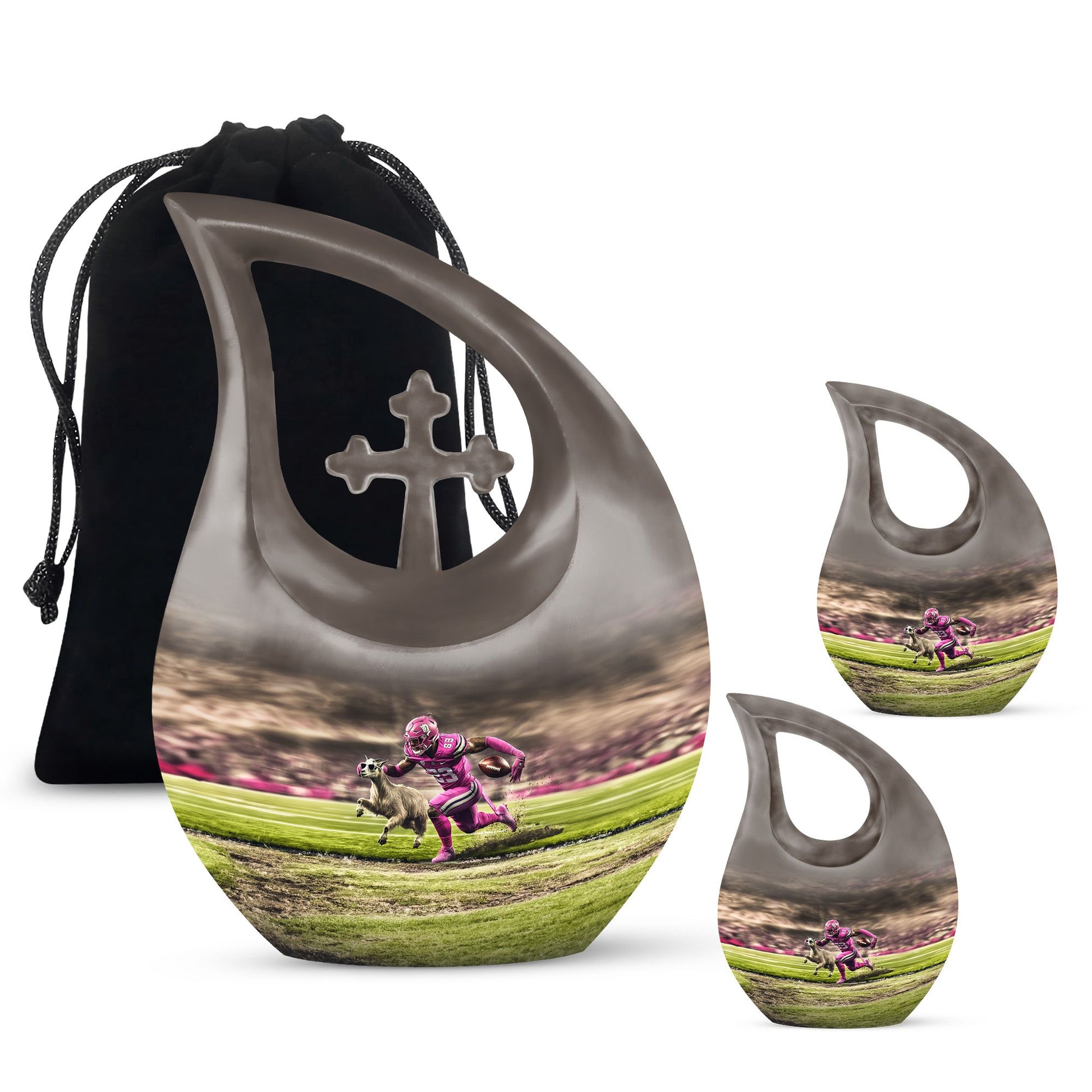 Football Theme Large Urn With 2 Keepsake Urn