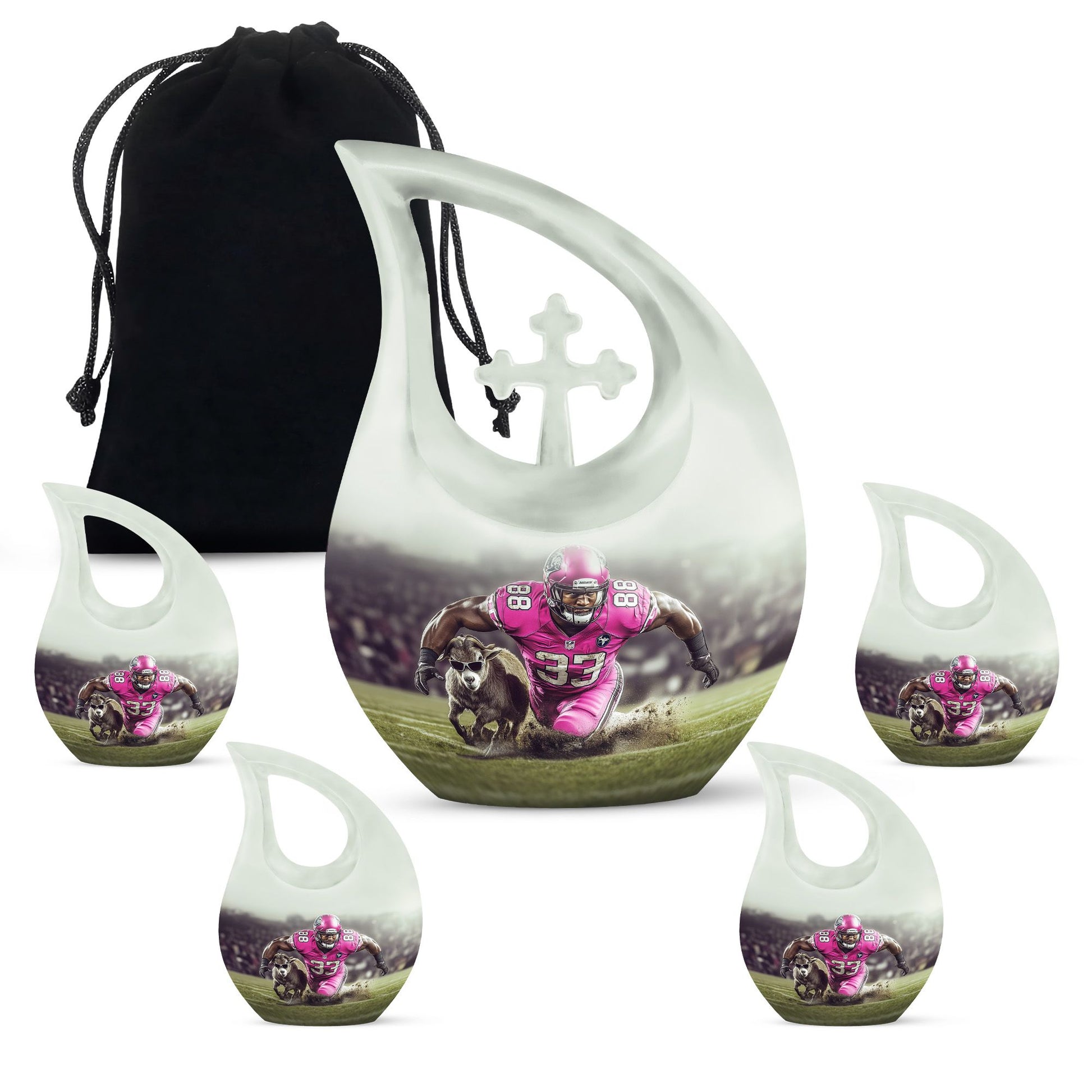 Football Theme Large Urn With 4 Keepsake Urn