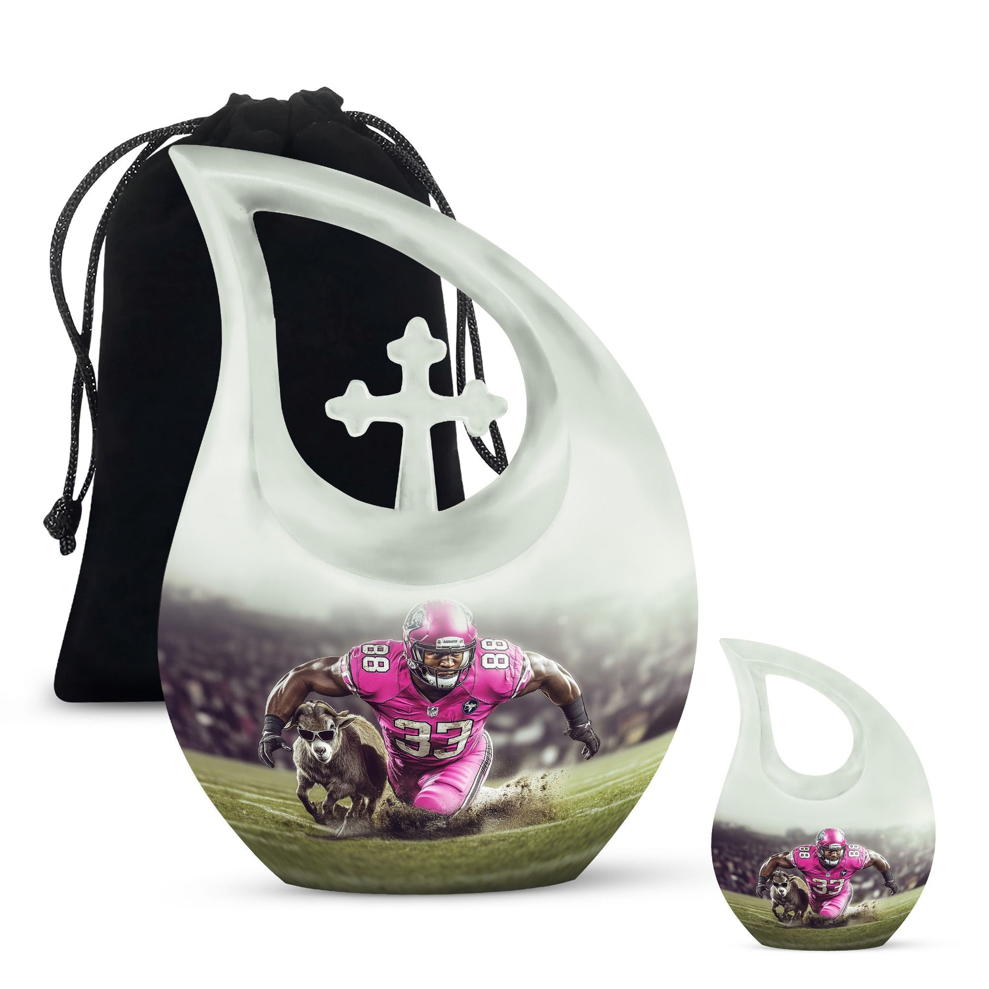 Football Theme Large Urn With 1 Keepsake Urn
