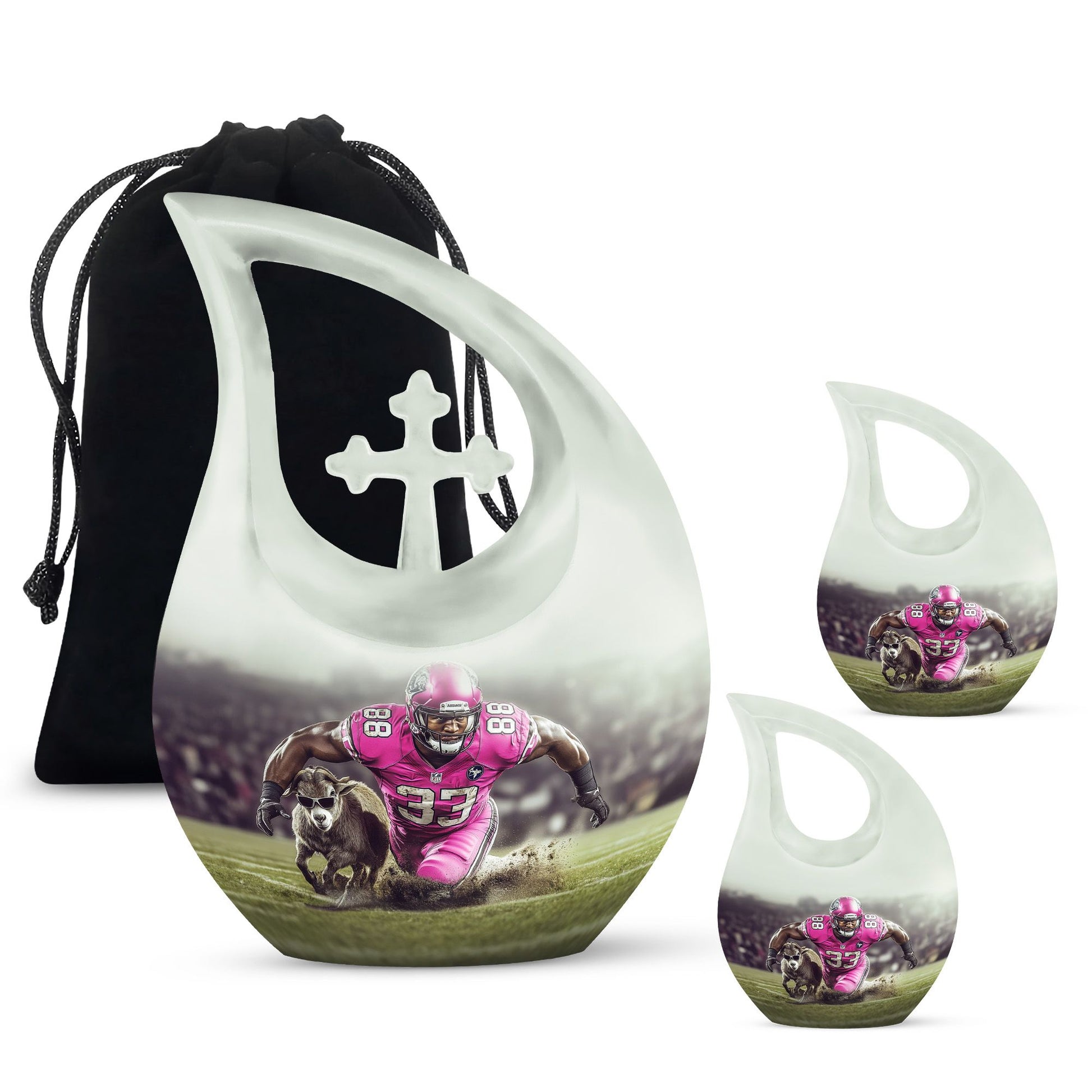 Football Theme Large Urn With 2 Keepsake Urn