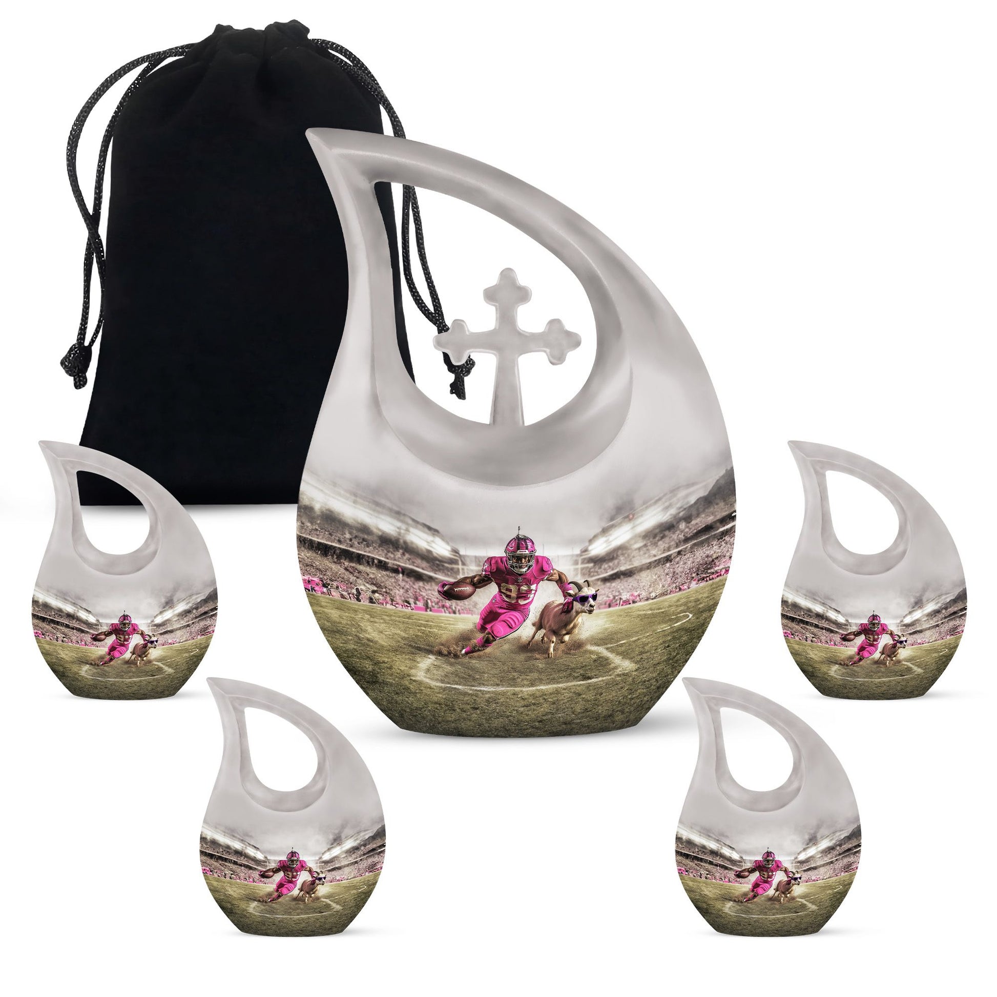 Football Theme Large Urn With 4 Keepsake Urn