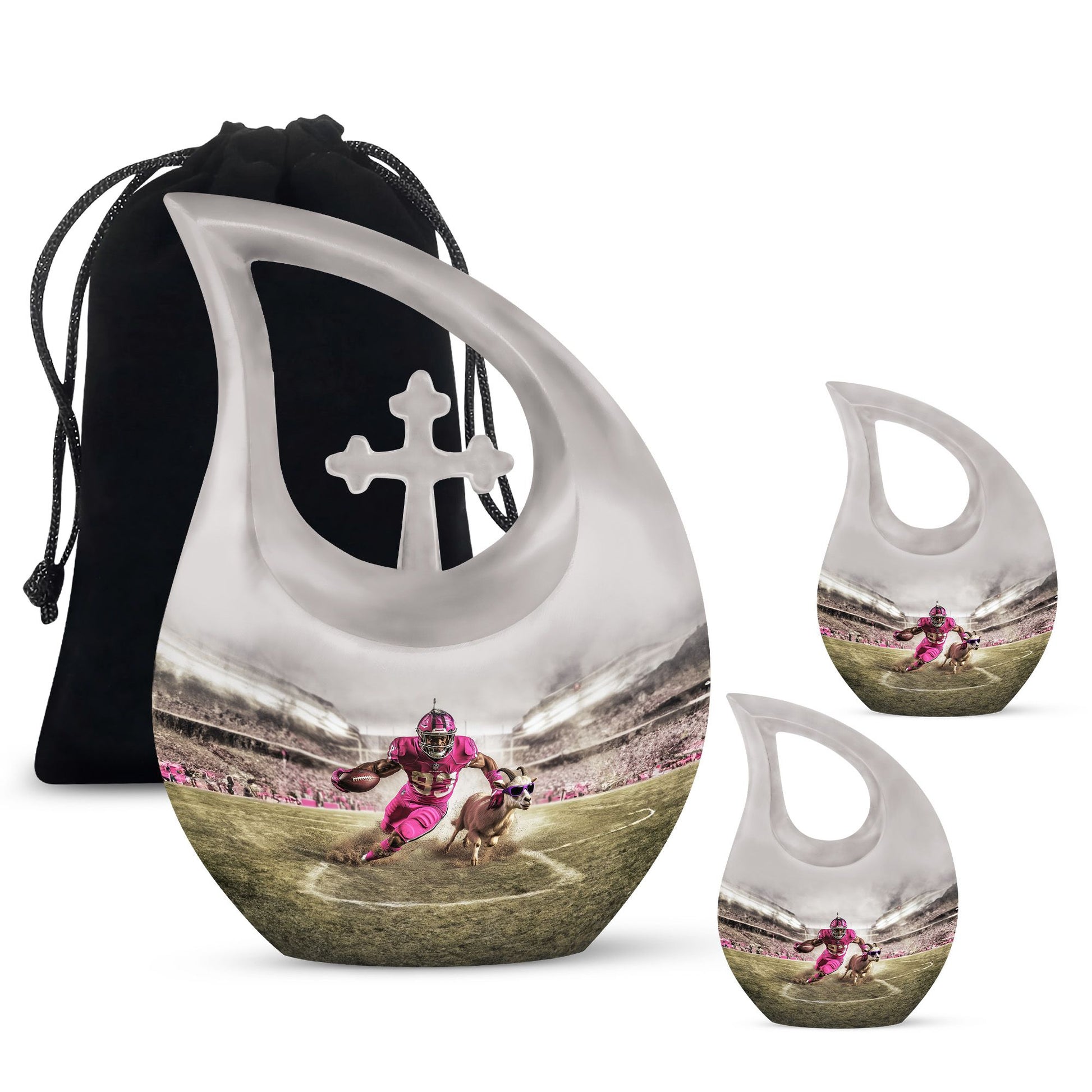 Football Theme Large Urn With 2 Keepsake Urn