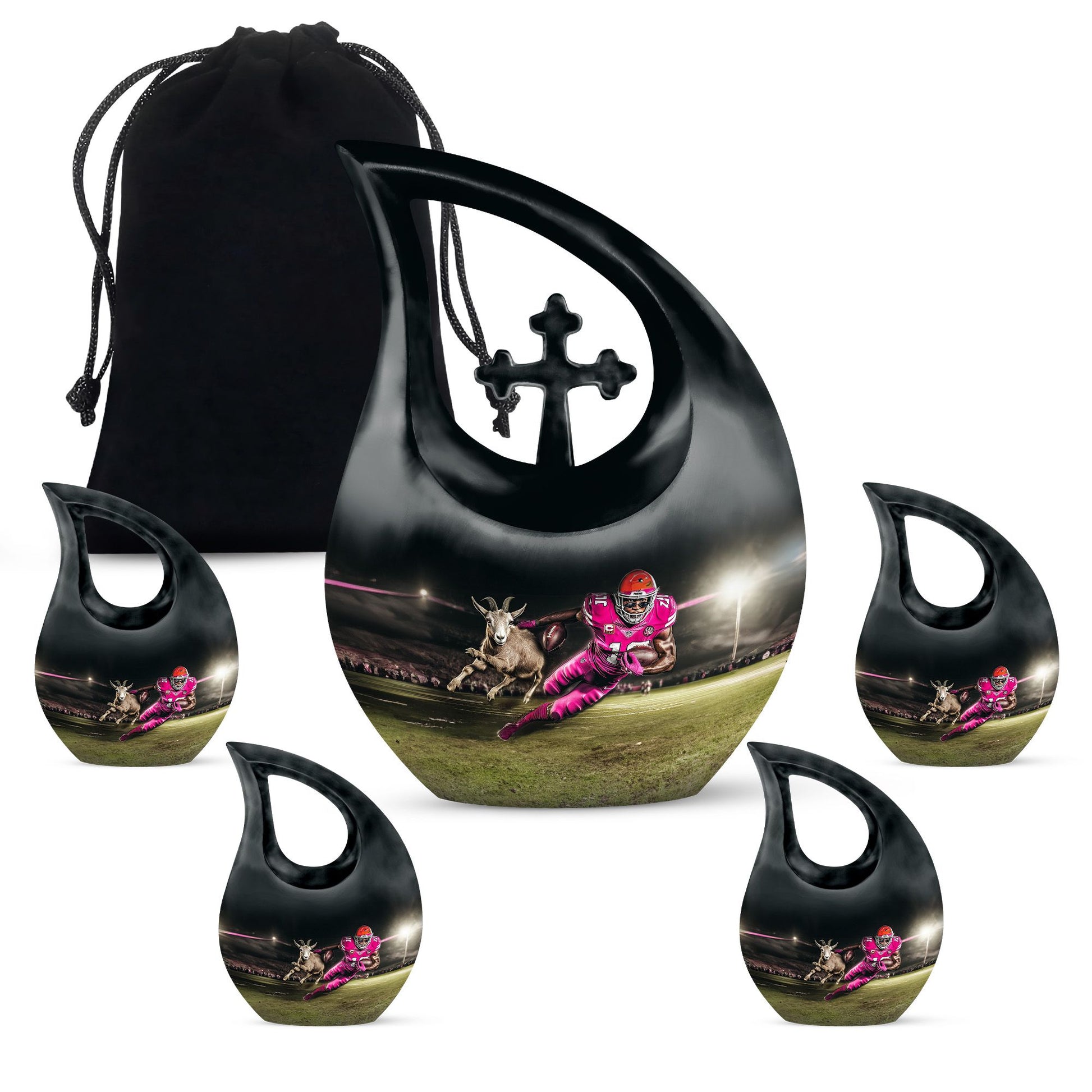 Football Theme Large Urn With 4 Keepsake Urn