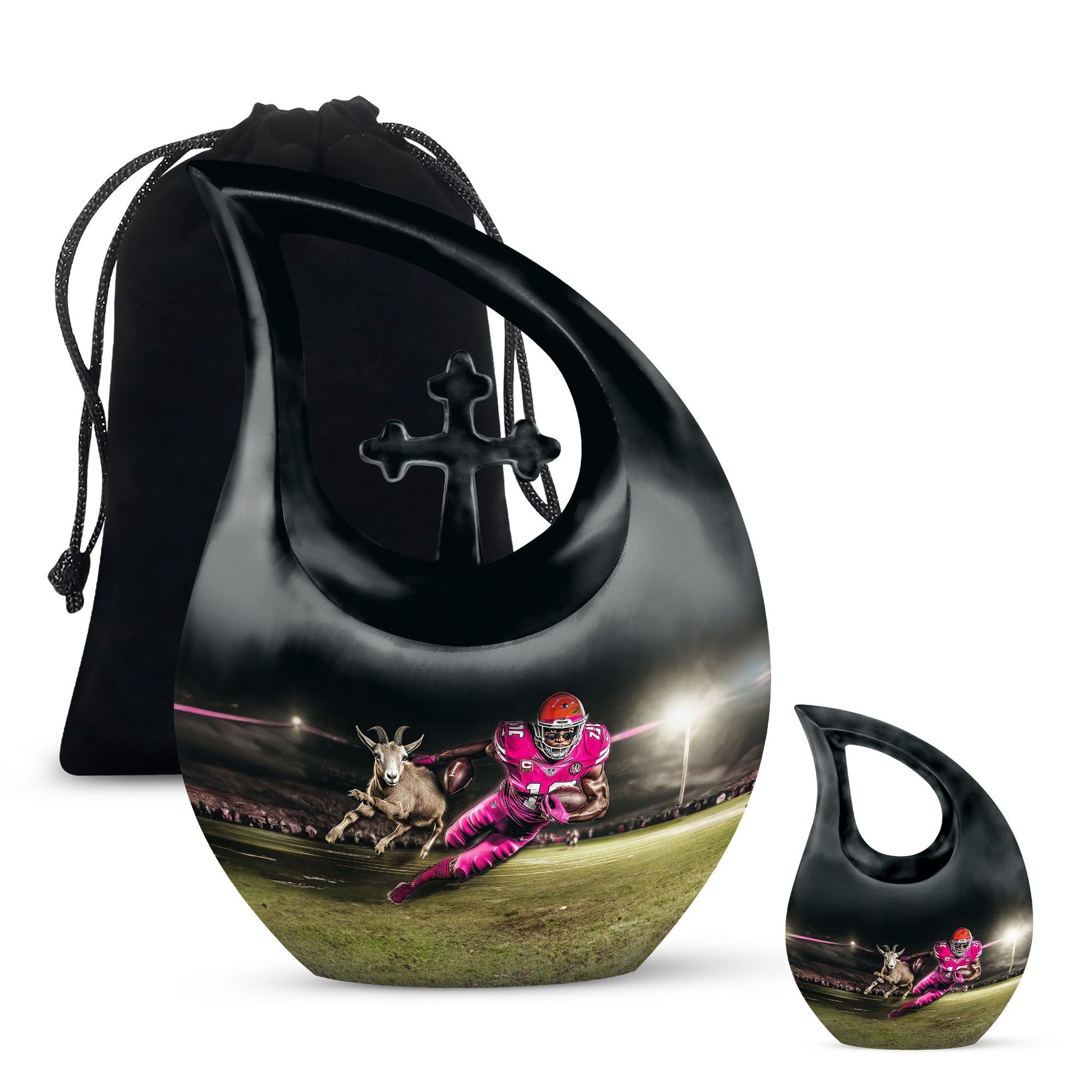 Football Theme Large Urn With 1 Keepsake Urn
