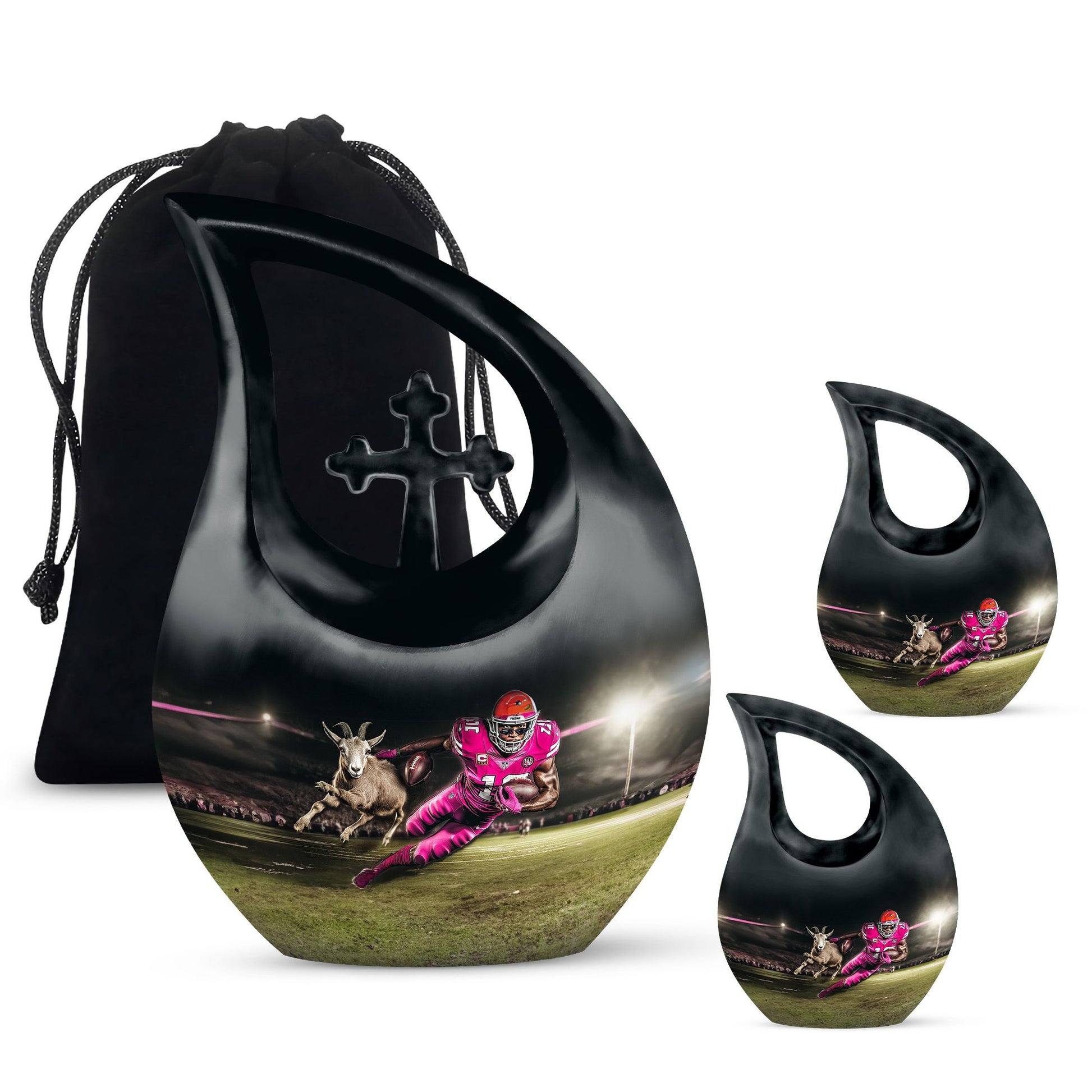 Football Theme Large Urn With 2 Keepsake Urn