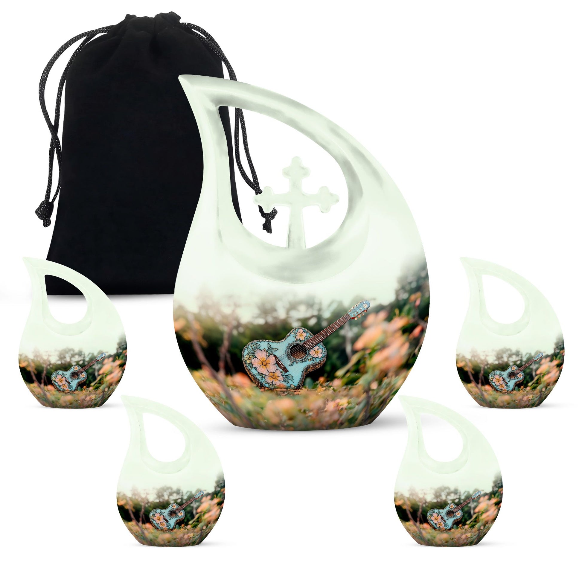 Guitar Theme Large Urn With 4 Keepsake Urn