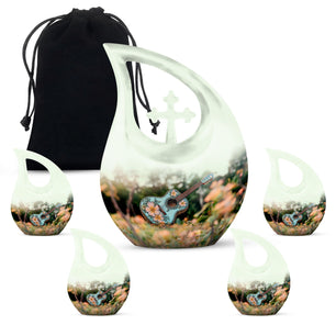 Guitar Theme Large Urn With 4 Keepsake Urn