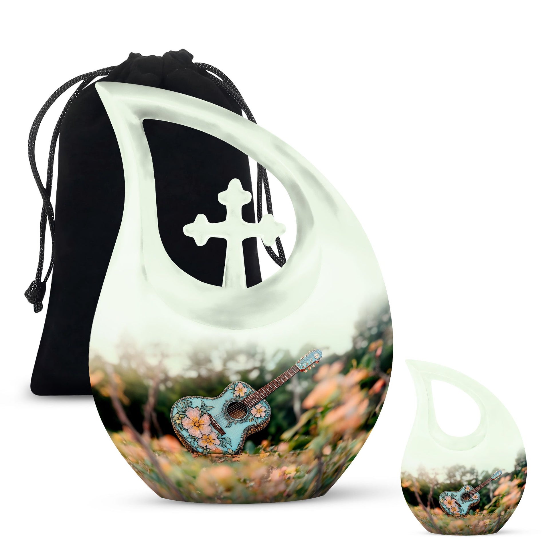 Guitar Theme Large Urn With 1 Keepsake Urn