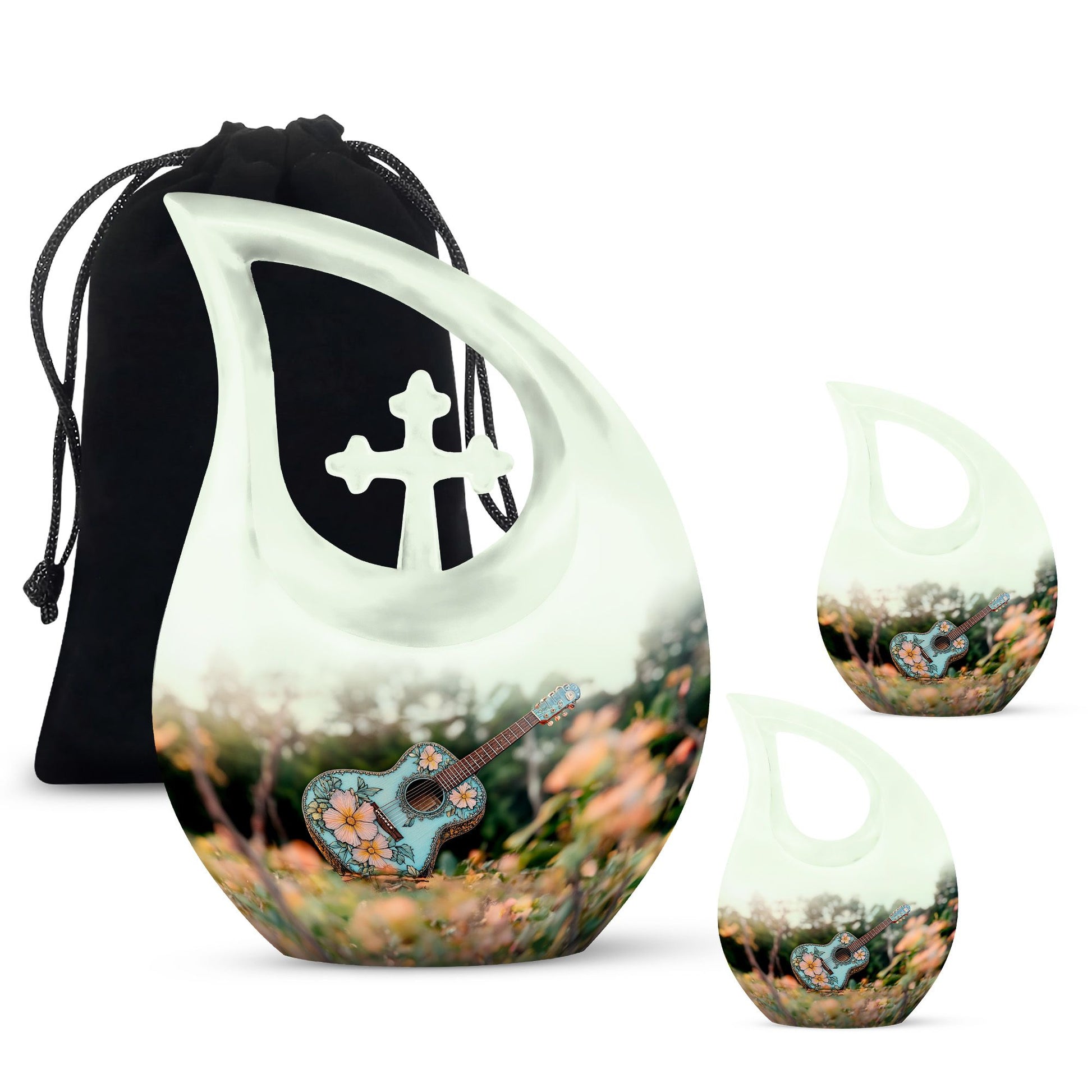 Guitar Theme Large Urn With 2 Keepsake Urn