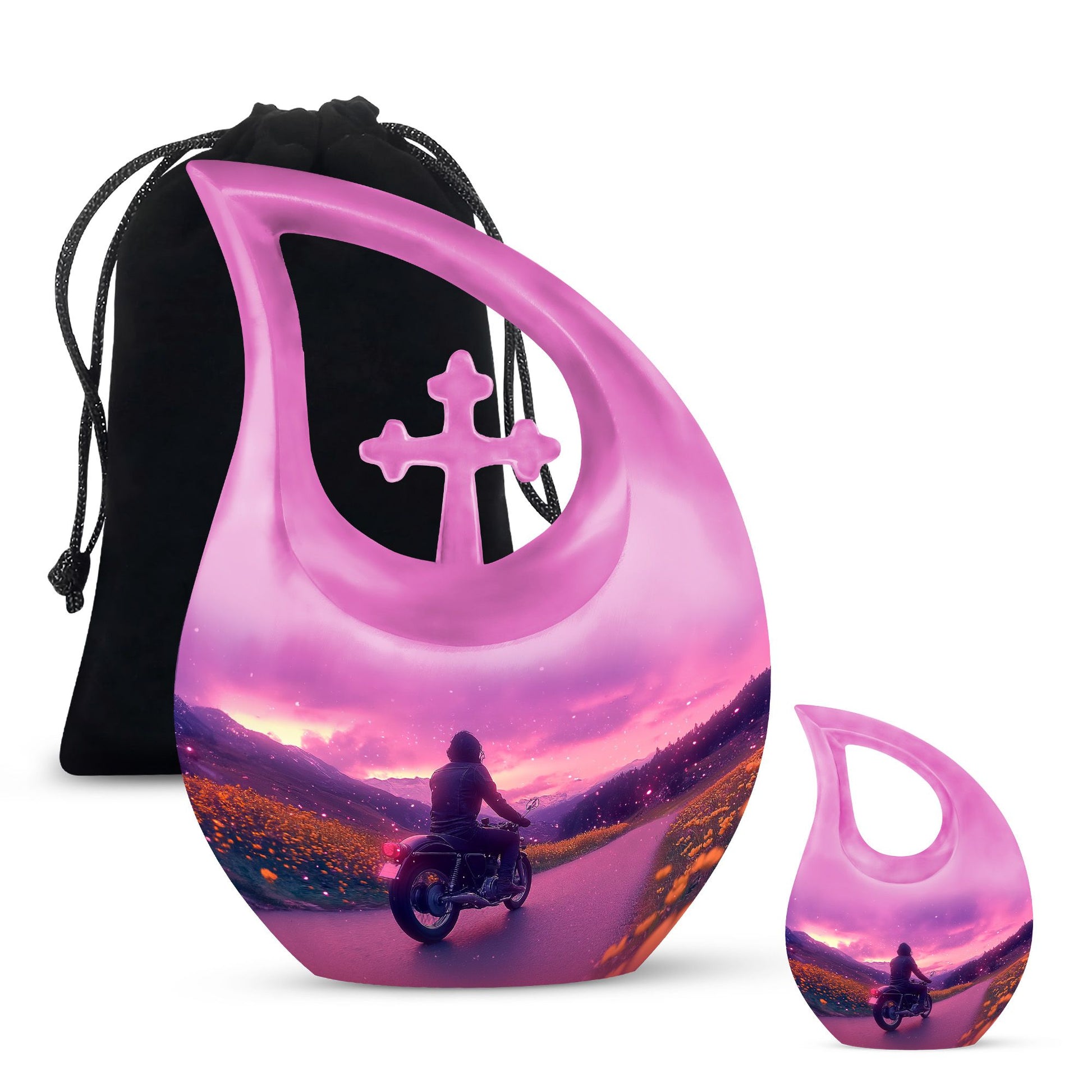 Motorbike Riders Theme Large Urn With 1 Keepsake Urn