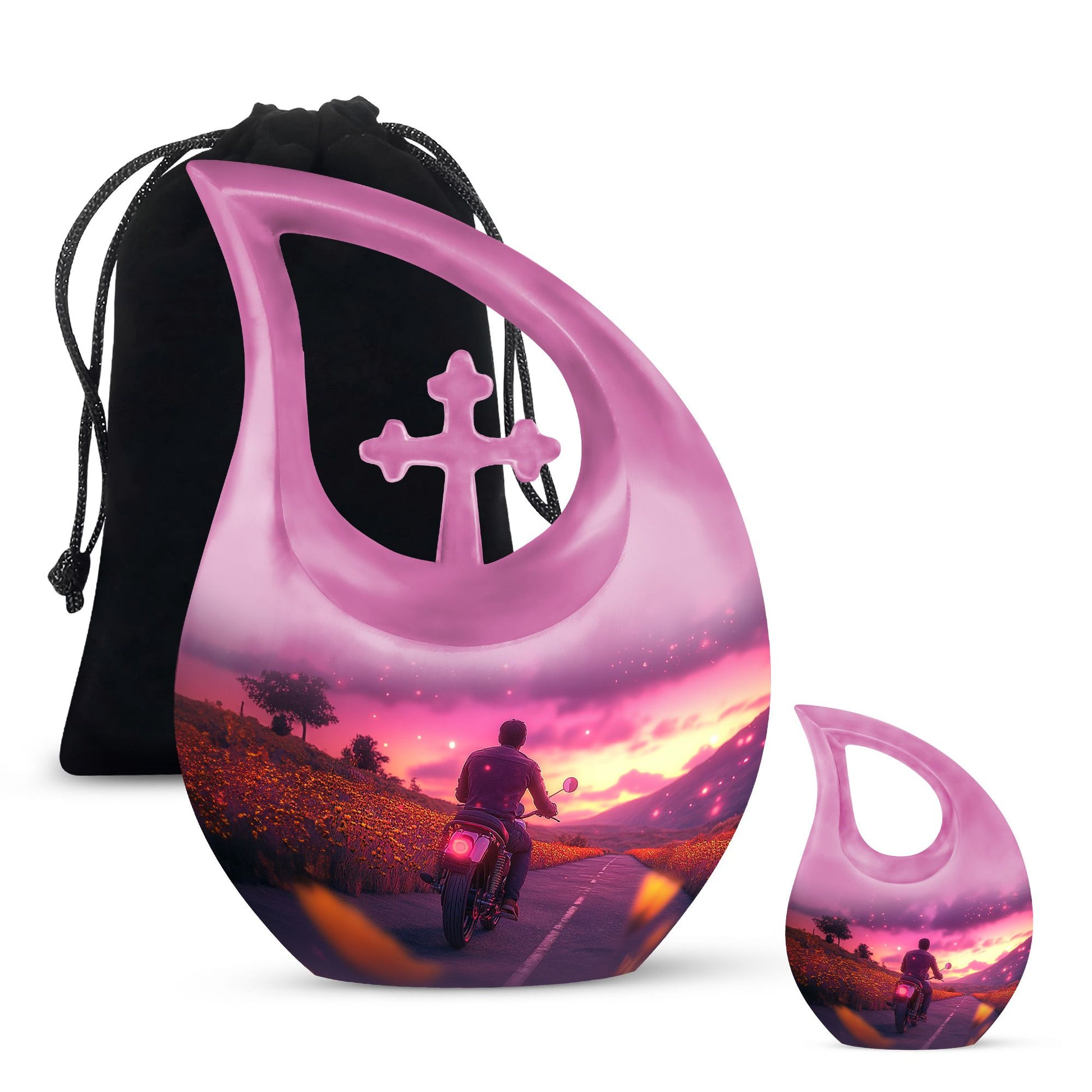 Motorbike Riders Theme Large Urn With 1 Keepsake Urn
