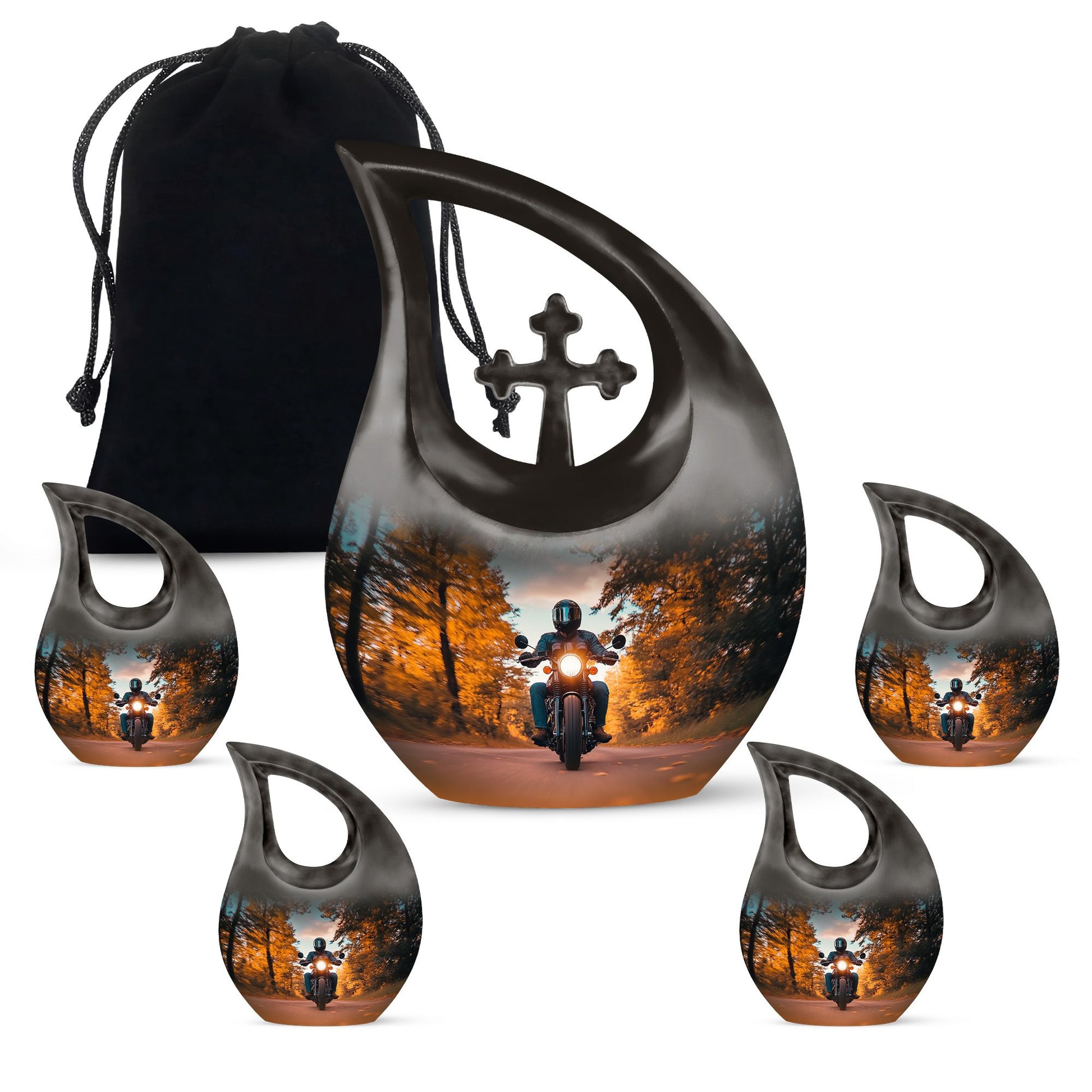 Motorbike Riders Theme Large Urn With 4 Keepsake Urn