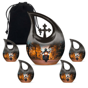 Motorbike Riders Theme Large Urn With 4 Keepsake Urn