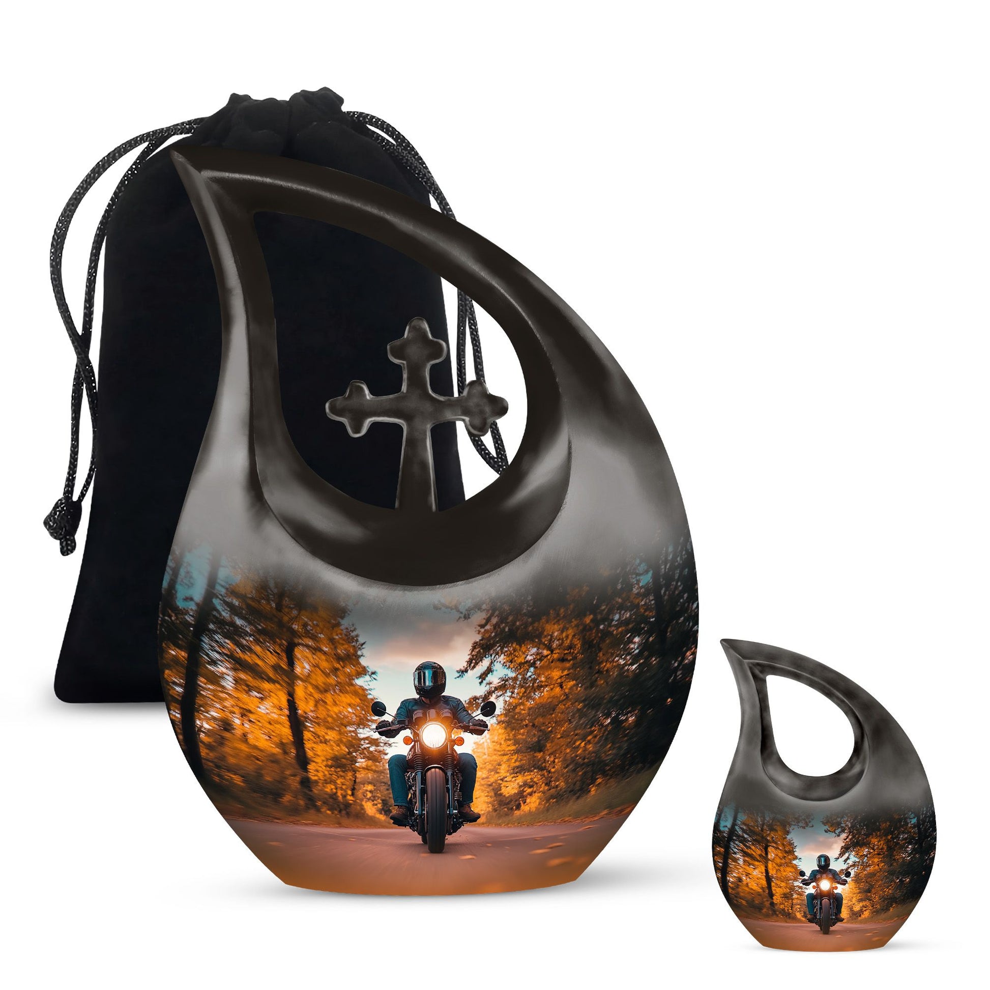 Motorbike Riders Theme Large Urn With 1 Keepsake Urn