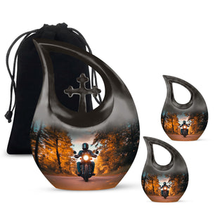 Motorbike Riders Theme Large Urn With 2 Keepsake Urn
