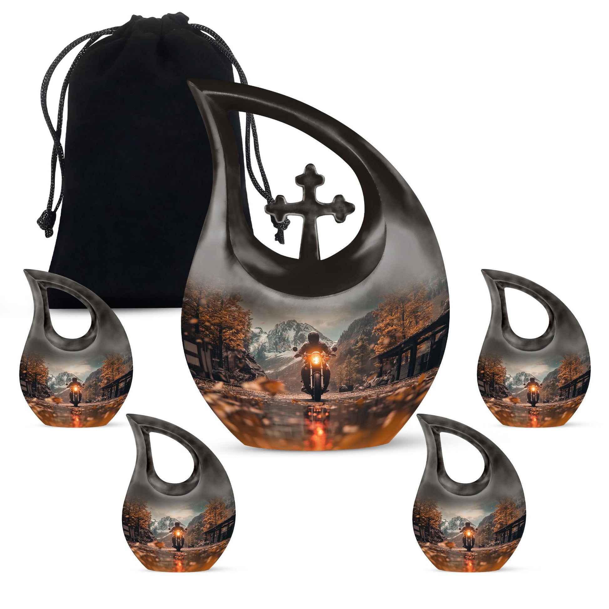 Motorbike Riders Theme Large Urn With 4 Keepsake Urn
