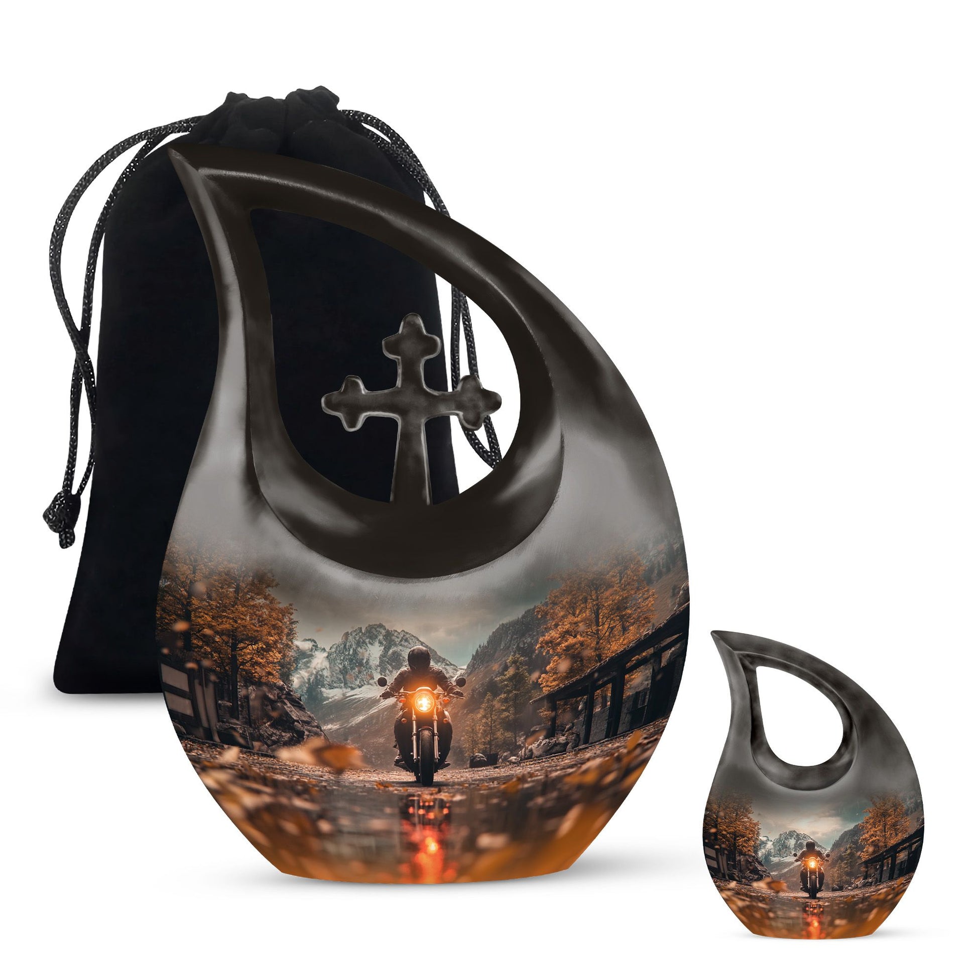 Motorbike Riders Theme Large Urn With 1 Keepsake Urn