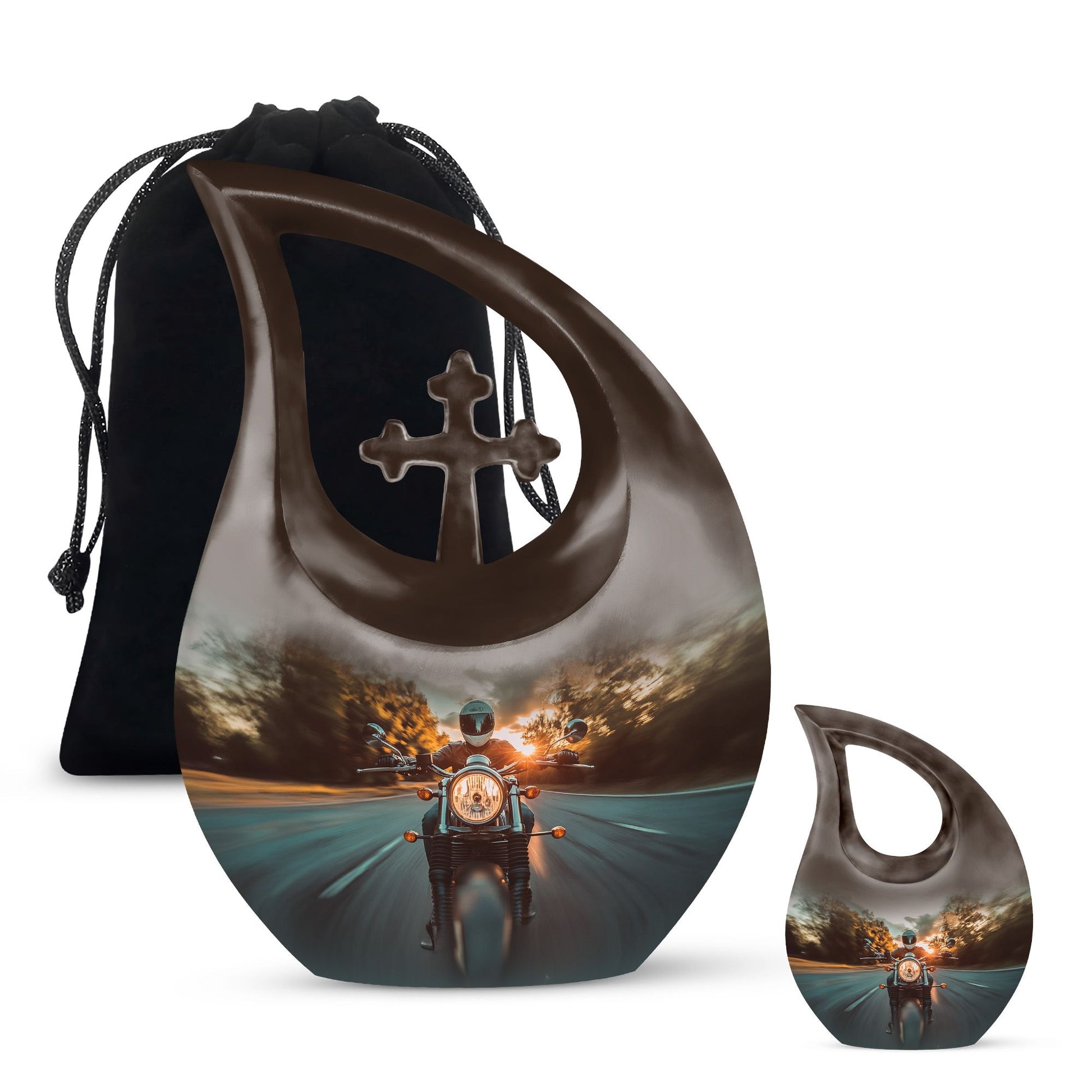 Motorbike Riders Theme Large Urn With 1 Keepsake Urn