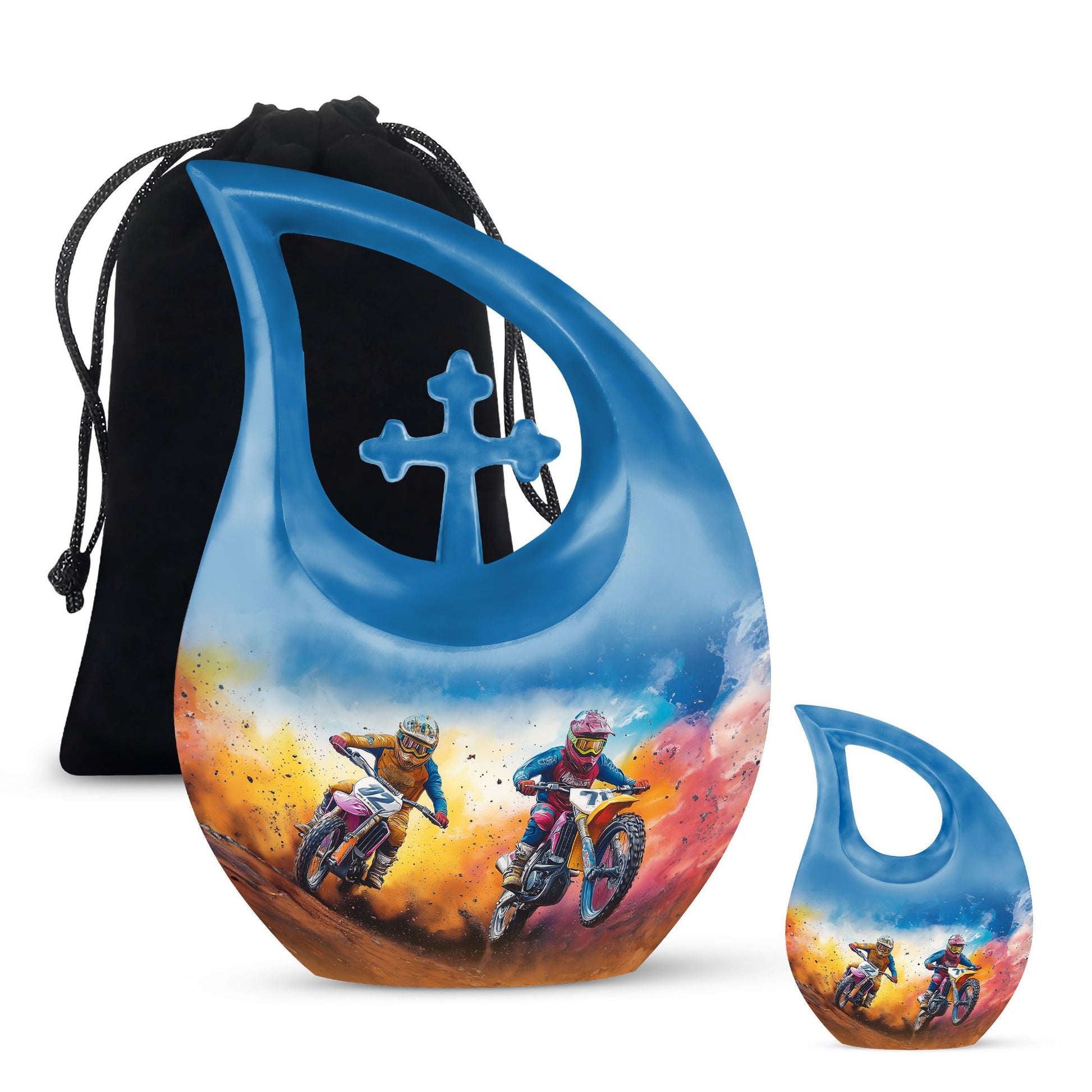 Motorbike Race Theme Large Urn With 1 Keepsake Urn