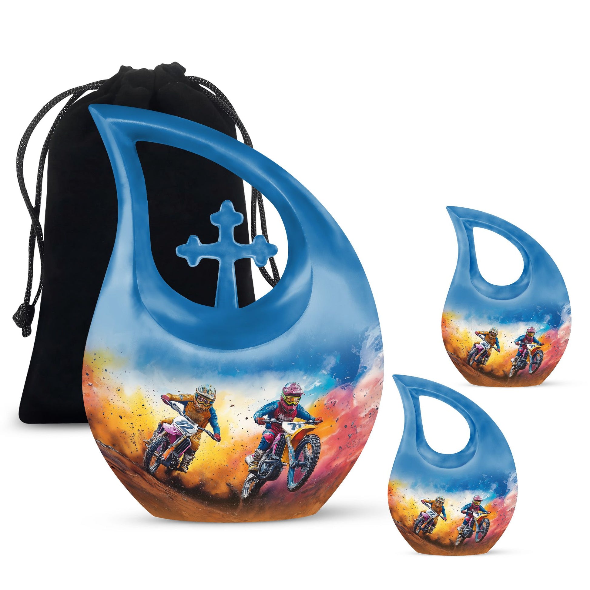Motorbike Race Theme Large Urn With 2 Keepsake Urn