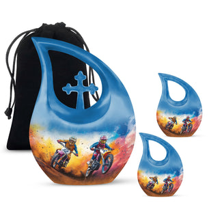 Motorbike Race Theme Large Urn With 2 Keepsake Urn