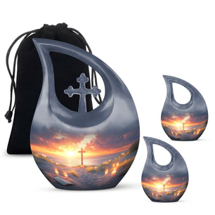 Cross Theme Large Urn With 2 Keepsake Urn