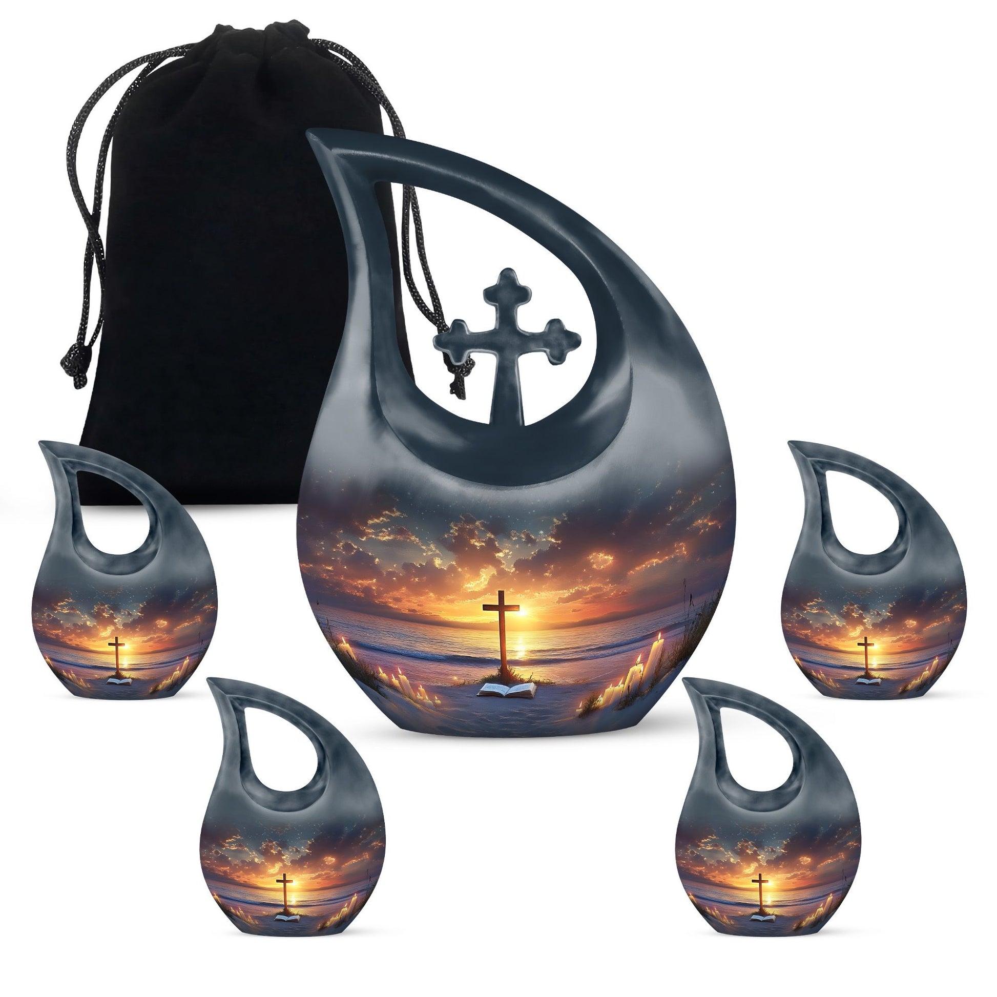 Cross Theme Large Urn With 4 Keepsake Urn