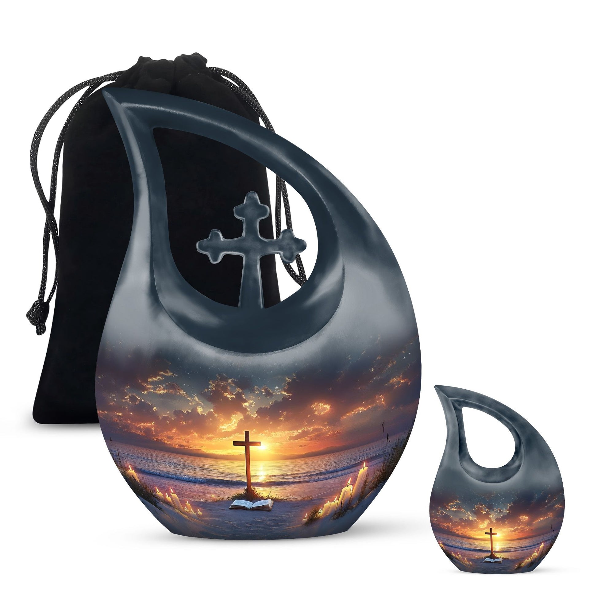 Cross Theme Large Urn With 1 Keepsake Urn